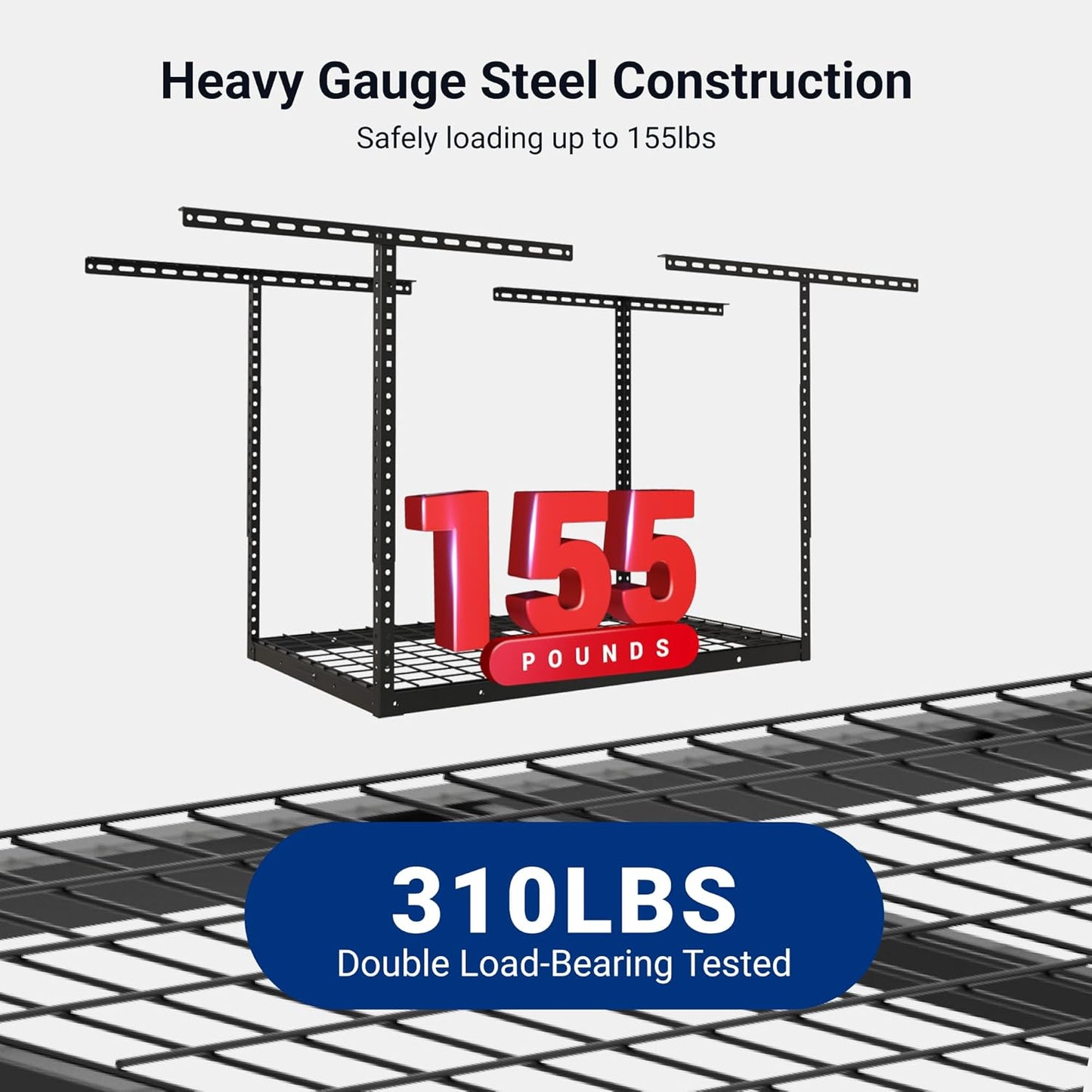 FLEXIMOUNTS 2x3 Overhead Garage Storage Rack, Adjustable Organization System, Heavy-Duty Metal Ceiling Racks, 155lbs Weight Capacity, Black