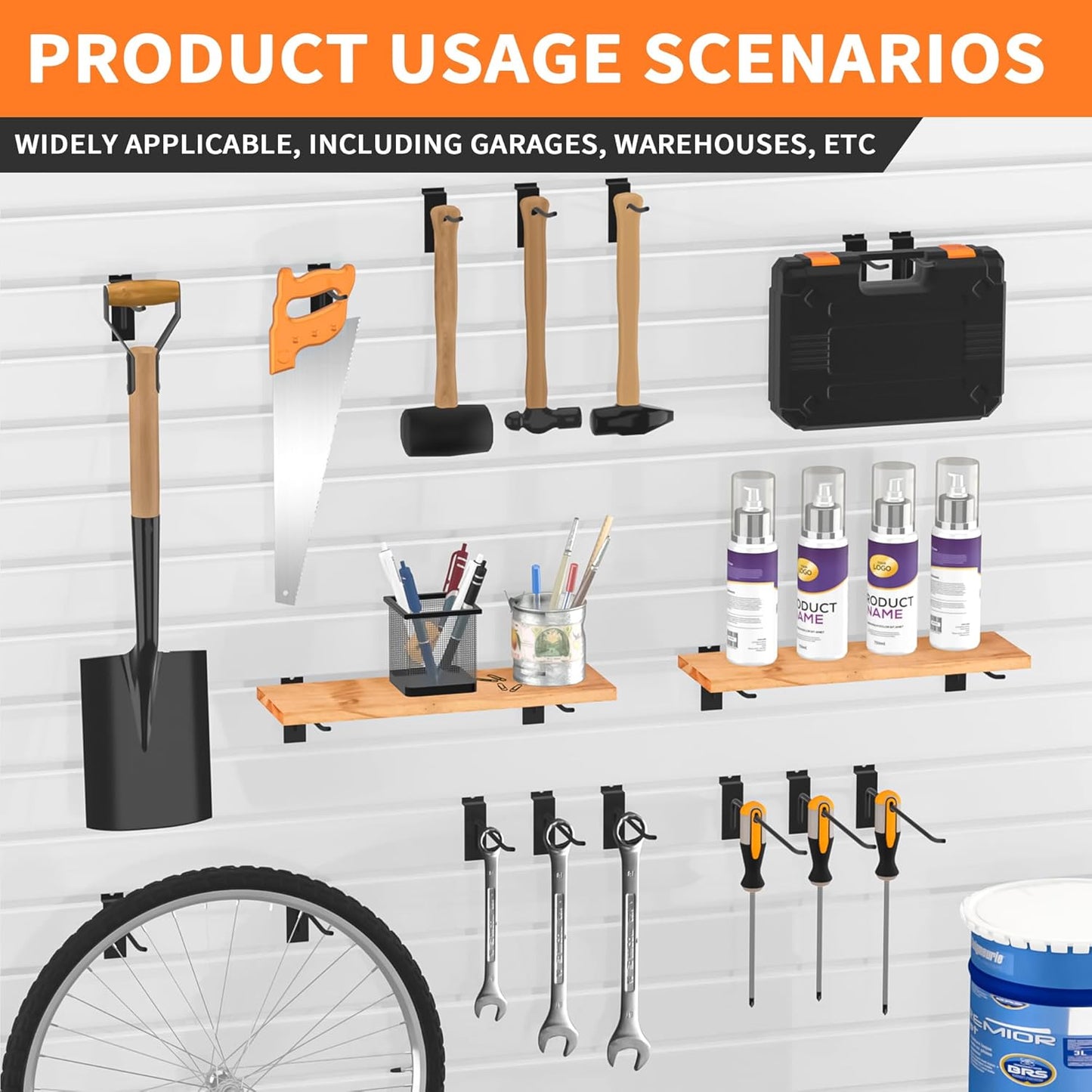 Heavy-Duty Slatwall Hooks (10 inch) - Black Metal Storage Solution - 25 Pack for Garage, Workshop, & Retail Displays