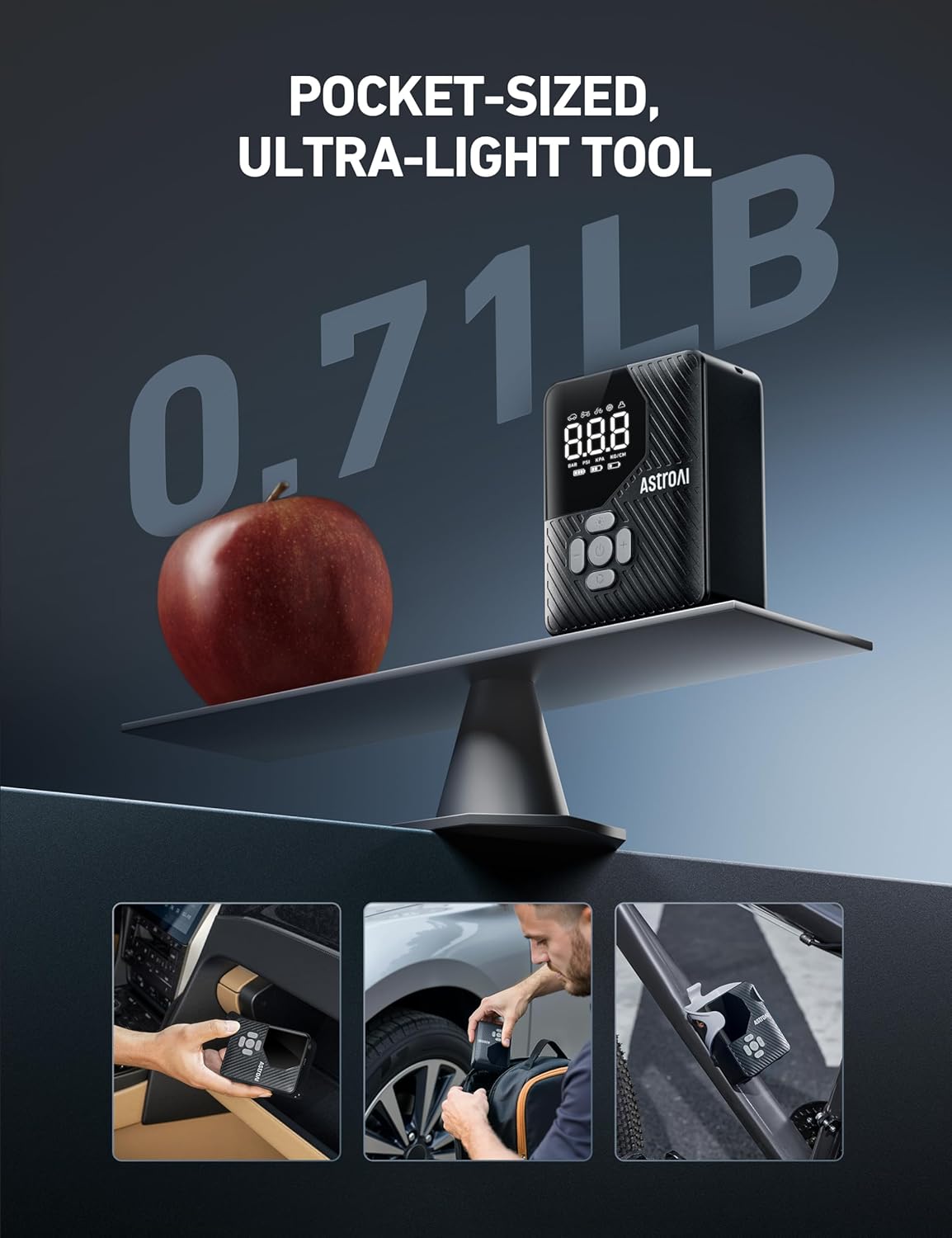 AstroAI L7 Mini Tire Inflator Portable Air Compressor,150 PSI Cordless Car Tires Air Pump with LED Lights&Pressure Gauge,Auto Shut-Off - Tire Pump for Auto,Motorcycle, Bicycle, Ball Grey