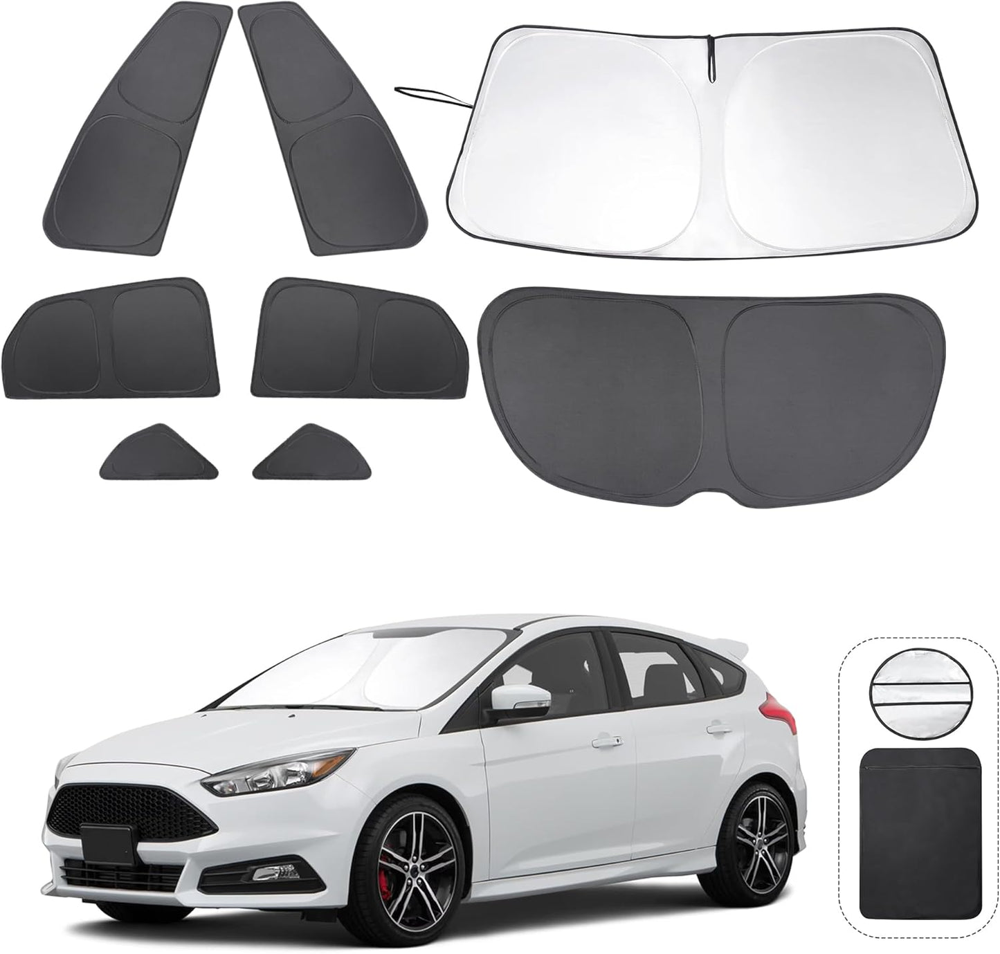 TINGLU Window Shades for Ford Focus 2014-2018 Hatchback Accessories Car Side Full Windows Rear Triangular Windshield Sun Shade Sun UV Rays Privacy Protection 8PCS