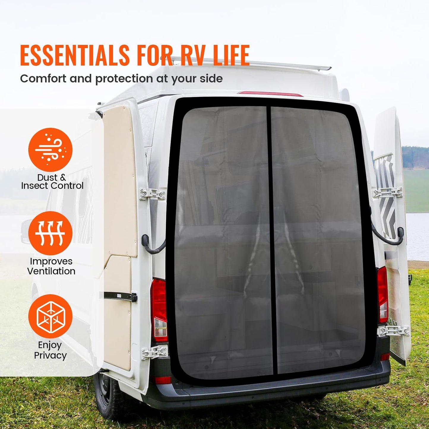 65''H x 65''W Van Bug Screen Universal Size Rear Door Window Covers with Magnetic Closure Car Window Screens for Camping Fits Standard Roof Mercedes Sprinter Ford Transit and RAM Promaster