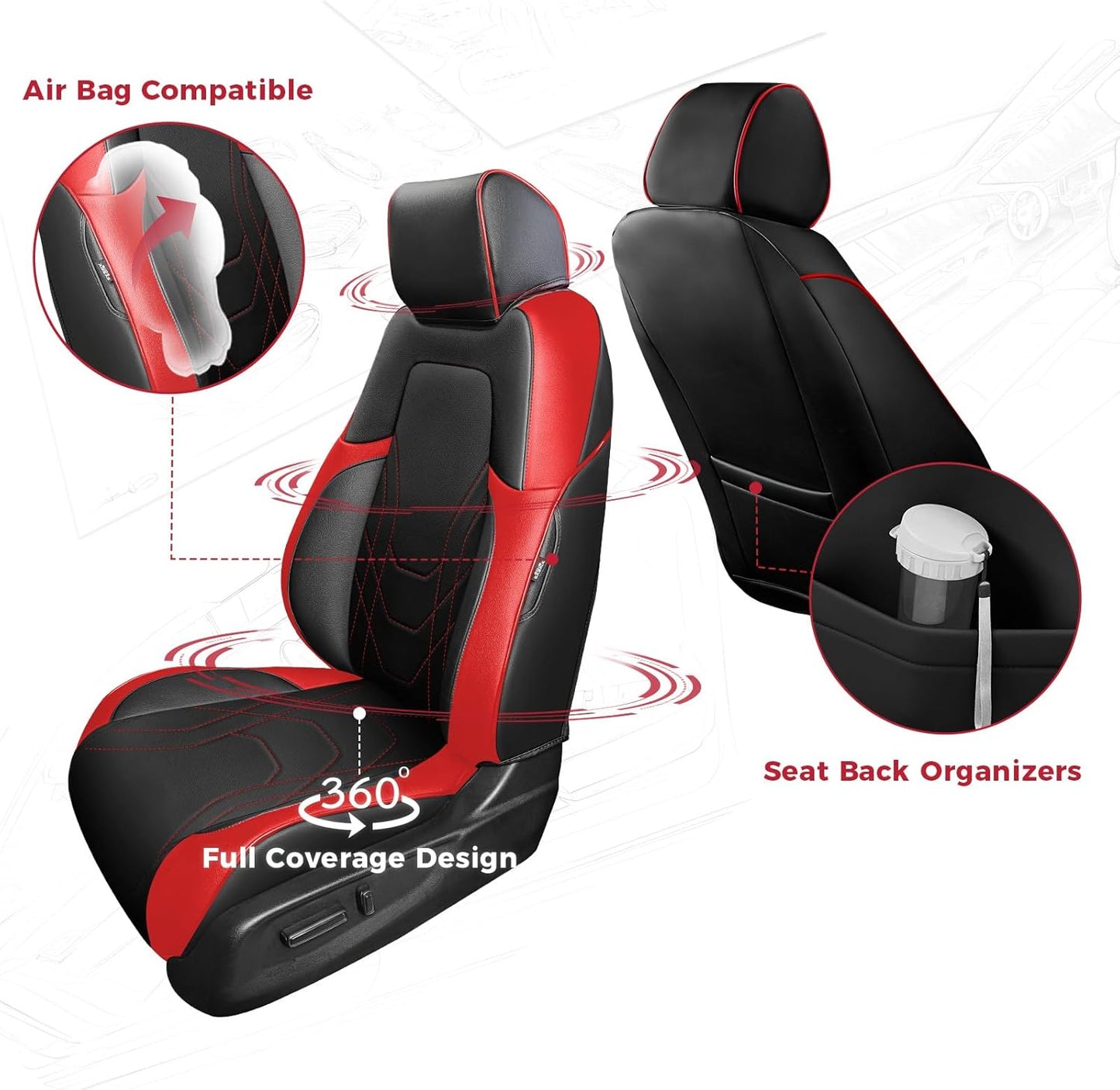 FREESOO CRV Seat Covers Full Set, for Honda CRV LX EX EX-L Sport Touring Hybrid 2017 2018 2019 2020 2021 2022, Custom Fit Seat Covers for CRV, Waterproof Leather Car Seat Covers, Black & Red
