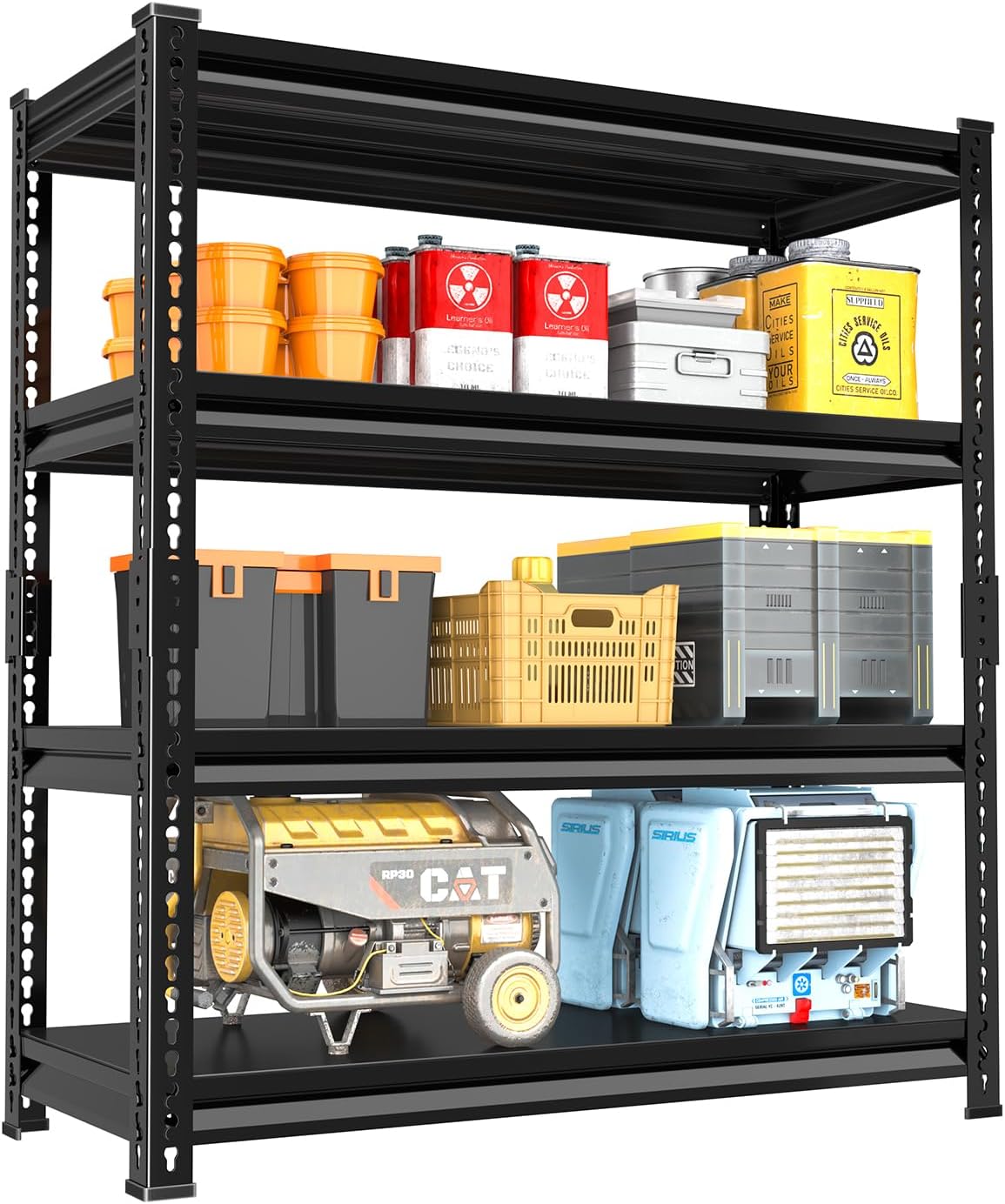 48" W Garage Shelving Heavy Duty, 1800LBS Loads Adjustable Garage Storage Shelves, 4-Tier Metal Shelving Units and Storage Racks, Industrial Utility Shelf,48" Wx16 Dx72 H, Black