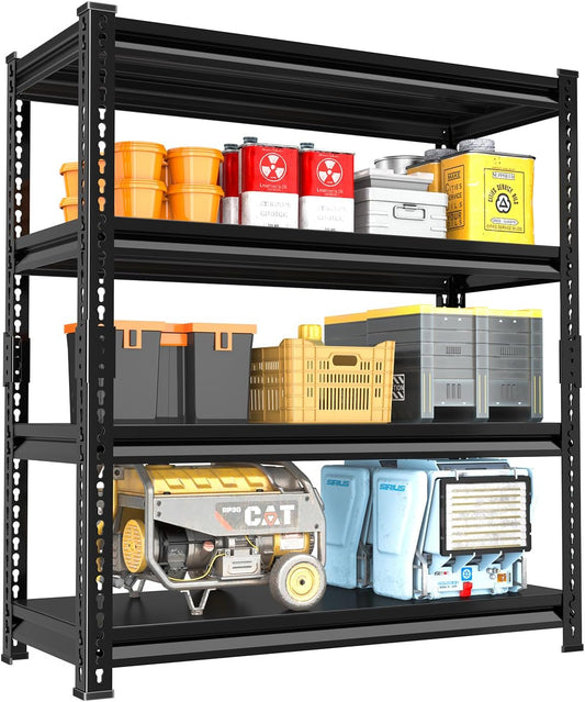 48" W Garage Shelving Heavy Duty, 1800LBS Loads Adjustable Garage Storage Shelves, 4-Tier Metal Shelving Units and Storage Racks, Industrial Utility Shelf,48" Wx16 Dx72 H, Black