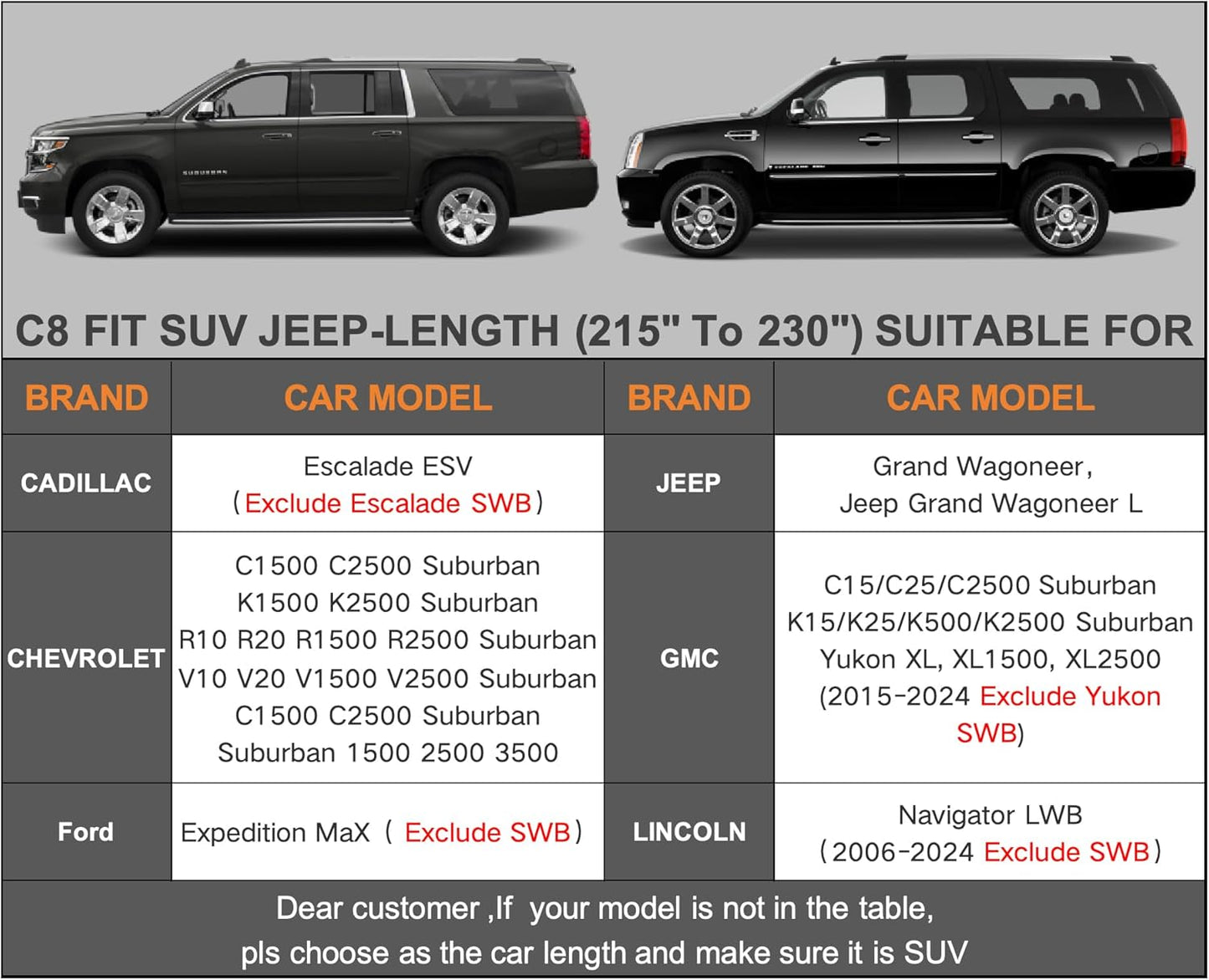 Kayme Large SUV Car Cover Waterproof All Weather, Outdoor Full Size SUV Cover Rain Sun UV Protection, Universal Fit Chevrolet Chevy Suburban, GMC Yukon XL, Ford Expedition Max (215-230 inch)