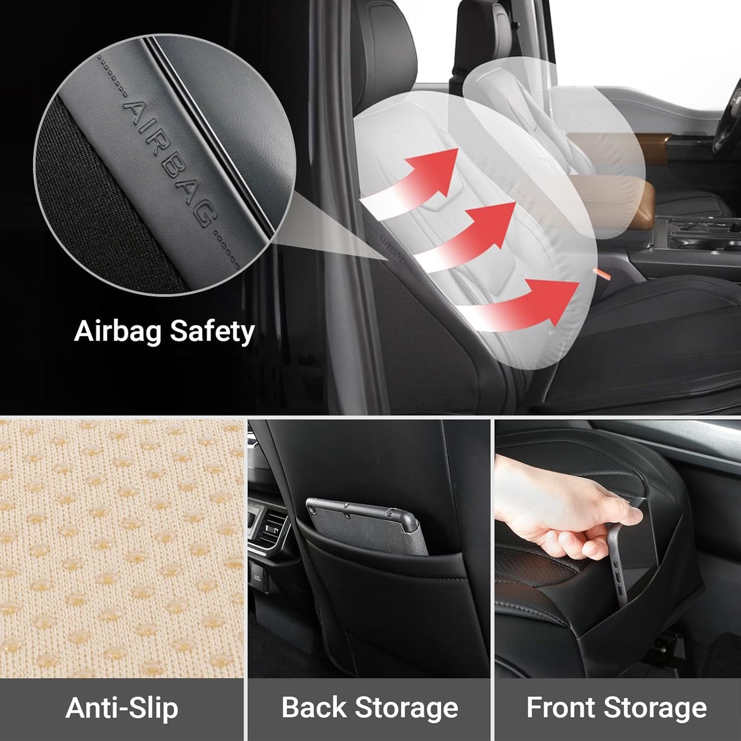 Coverland Custom Car Seat Covers Compatible with 2007-2013 Tundra Double Cab - Premium Leather Non-Slip Memory Foam Waterproof Cover Interior Protector Front Seat-Black [See Size Chart-Size A34]