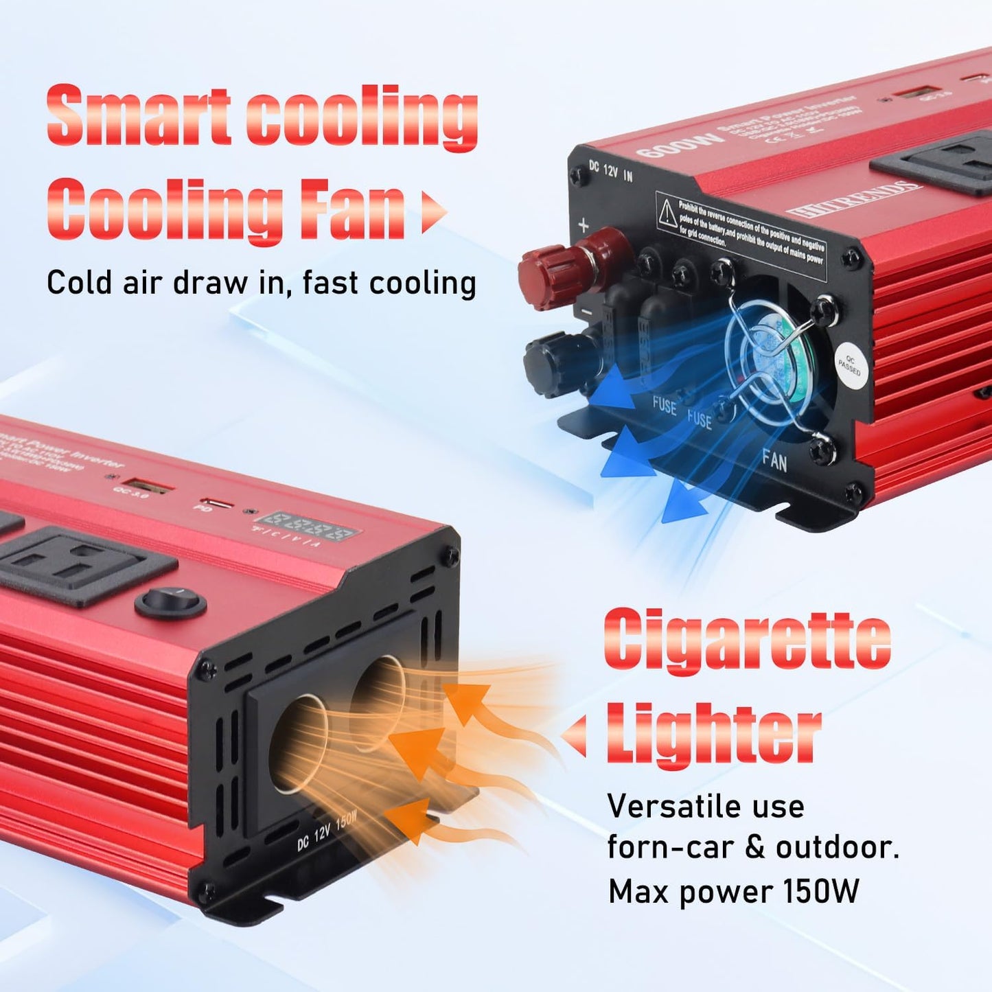 HITRENDS 600W Inverter for Car Power Inverters, 12V DC to 110V AC Converter with 3.0 A USB & PD 30W Type-C Port & 2 AC Outlets, 12 Volt Battery Inverter Car Cigarette Lighter for RV Truck