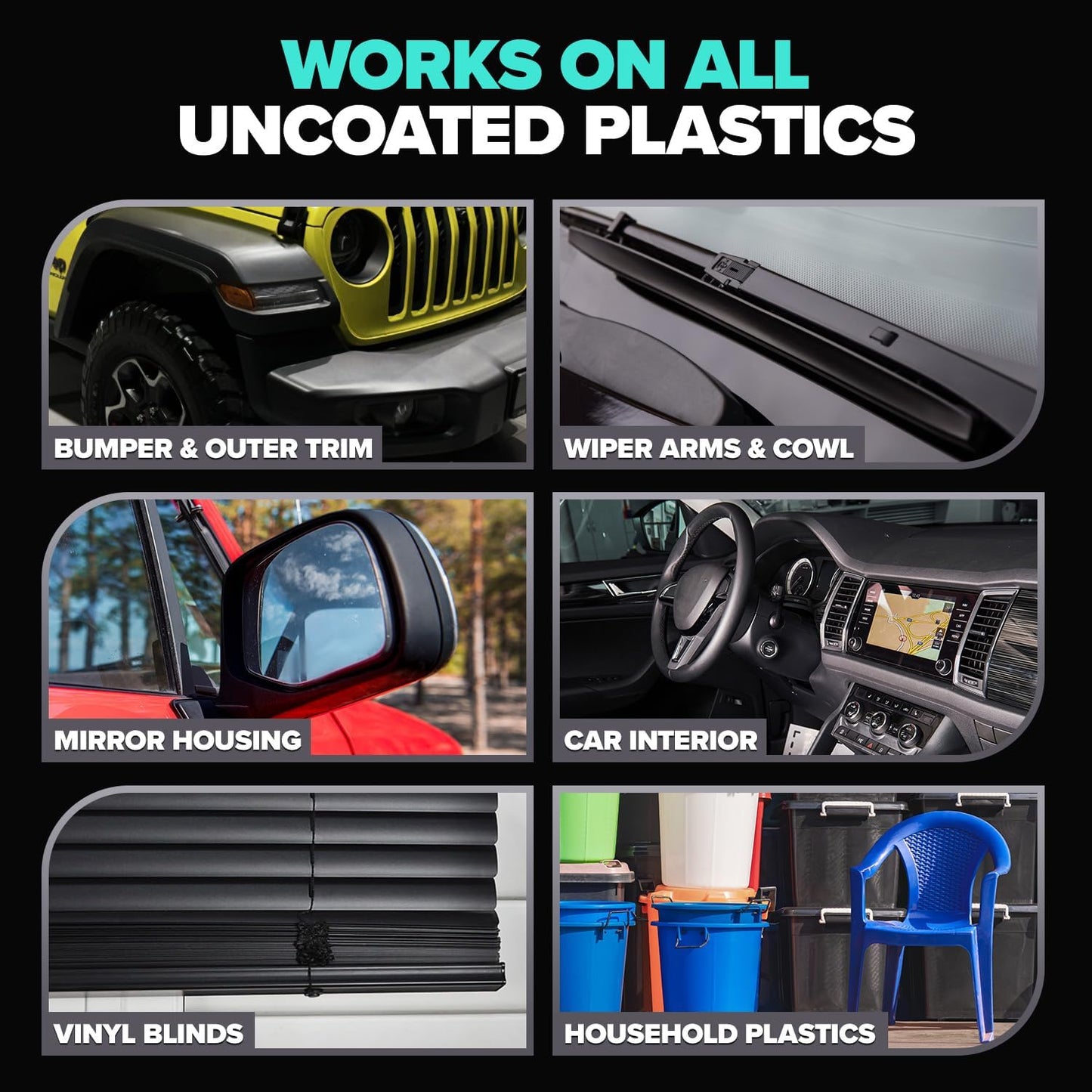 Carfidant Plastic Restorer for Cars – Refreshes Faded Plastic, Vinyl & Rubber Trim with Polish for Deep Shine – Protects Against UV & Dirt – Black Exterior & Interior Care for Detailing - 8.4 fl. Oz.