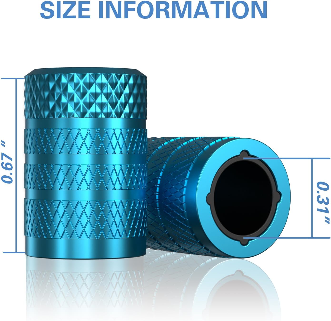 CKAuto Tire Valve Stem Caps, Cyan, 4 pcs/Pack, Anodized Aluminum Tire Valve Cap Set, Corrosion Resistant, Universal Stem Covers for Cars Trucks Motorcycles SUVs and Bikes