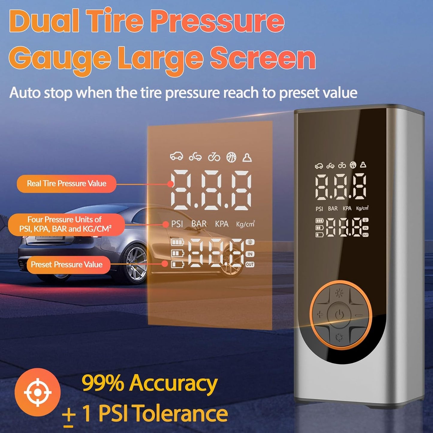 Tire Inflator Portable Air Compressor 150PSI Air Pump for Car Tires with Tire Pressure Gauge Cordless 10000mAh 3X Faster Portable Tire Inflator for Car,Bikes&Motorcycle Tires, Balls