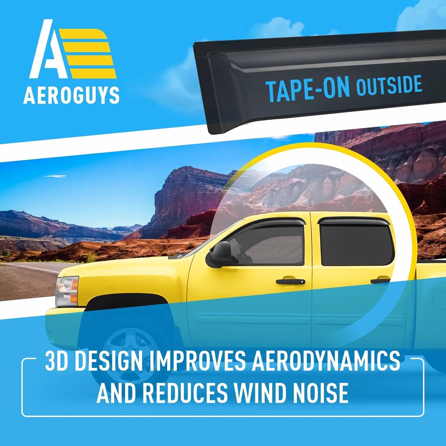 Extra Durable Window Deflectors Tape-On Window Visors Rain Guards Fit for Chevrolet (Chevy) Silverado 1500 2007-2013 Crew Cab, Sun Visors, Wind Vent for Shades, Exterior Car Accessories - 4pcs. AG0012