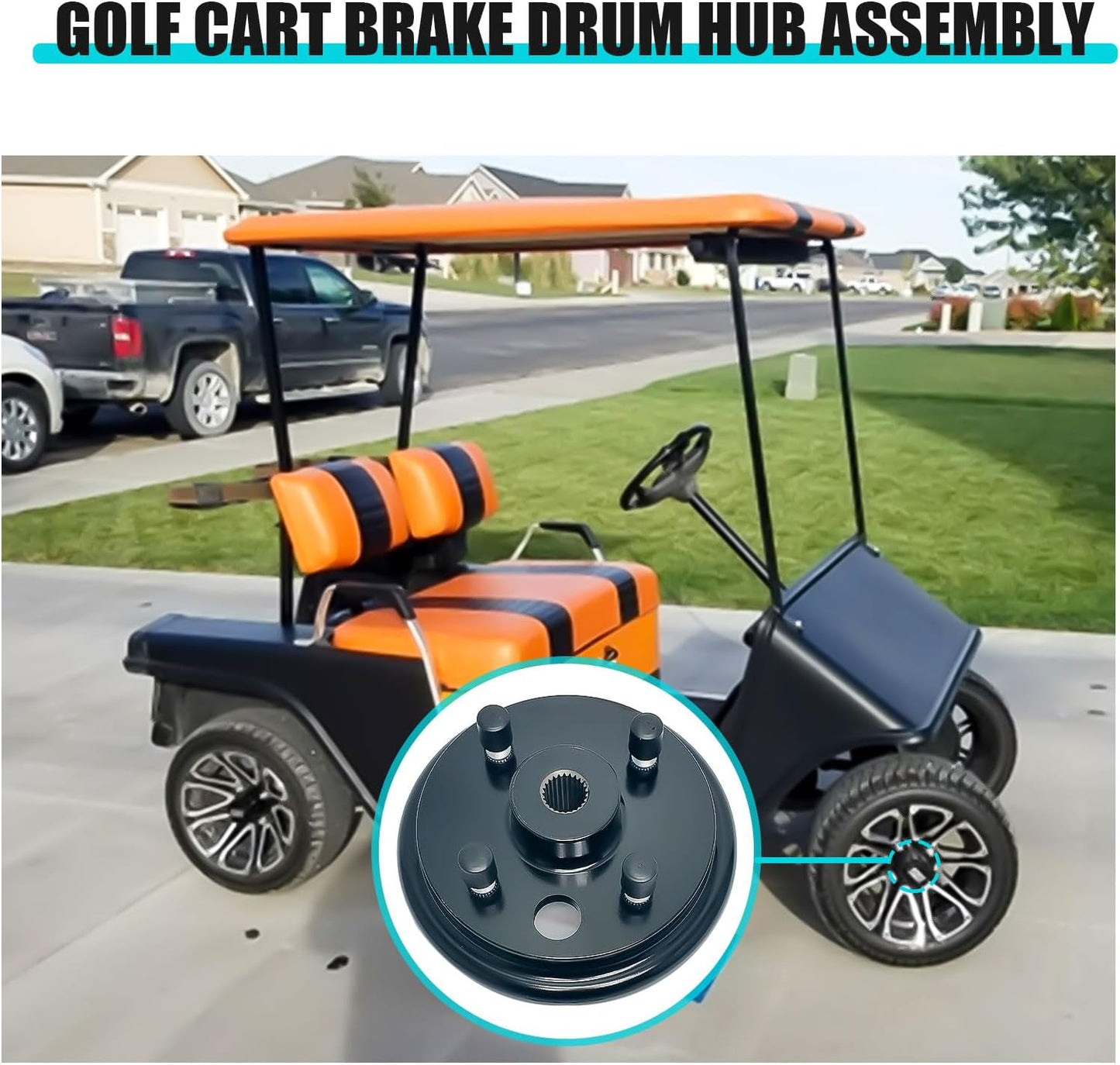 Golf Cart Brake Drum Assembly Kit for EZGO TXT, Rear Brake Drum Hub with 24 Splines Compatible with 1982-up Electric and 1982-1993 2-Cycle Gas Vehicles Replaces 19186G1P - 1 Pack