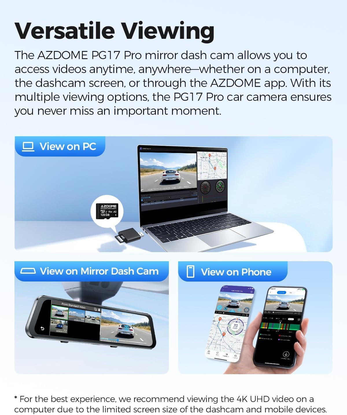 AZDOME PG17 Pro Mirror Dash Cam Front and Rear with IMX678, STARVIS 2 Rear View Mirror Camera with 5.8GHz WiFi, 4K+2.5K Dashcam, OTA Upgrade, Timeline Playback, Dual HDR, Voice Control, 128GB Card