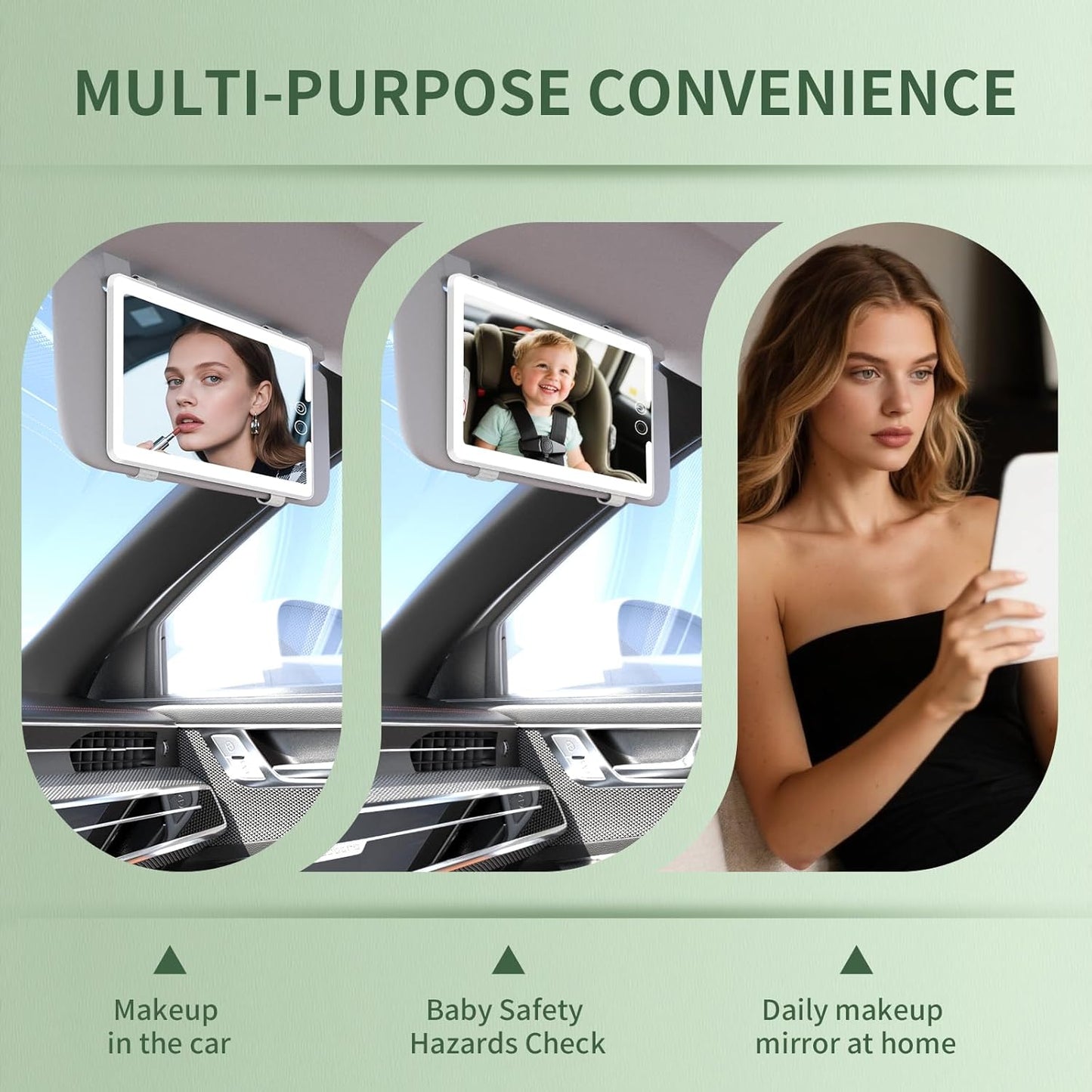 2 Pcs Car Sun Visor Vanity Mirror,Dimmable Rear View Visor Makeup Mirror with 3 Light Modes,White