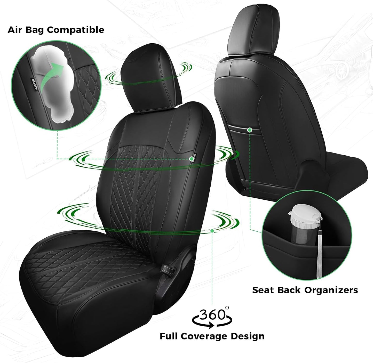 for Jeep Wrangler Seat Covers 4Door JL 2018 2019 2020 2021 2022 2023 2024 2025, Custom Fit Car Seat Cover Full Set, Luxury Waterproof Leather Seat Protectors, Black, with Rear Cup Holder