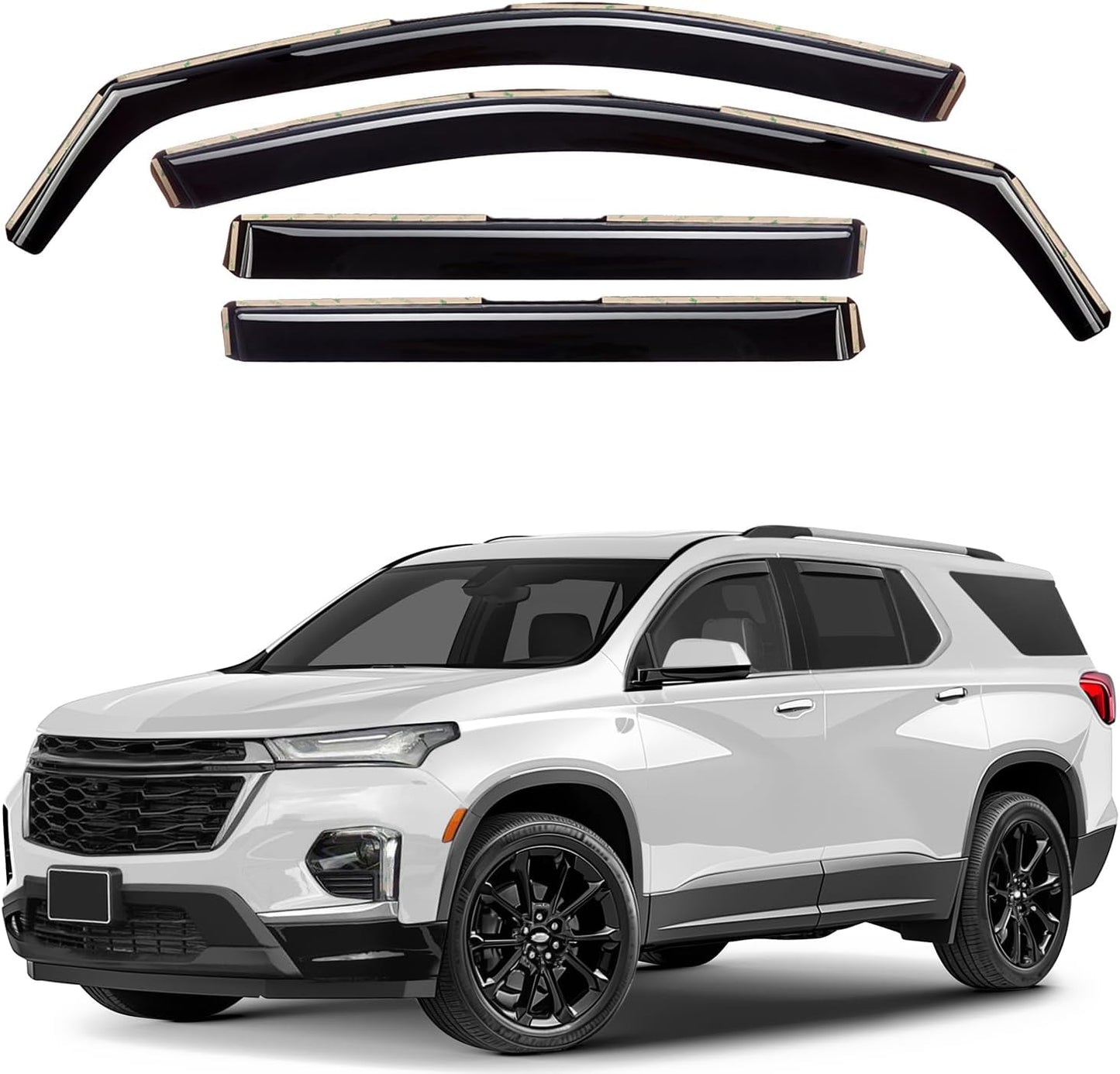GrandWheel Co Smoke Tinted in-Channel Side Window Vent Visor Deflectors Rain Guards Compatible with Traverse 2018-2023 - 4pcs. GW0556