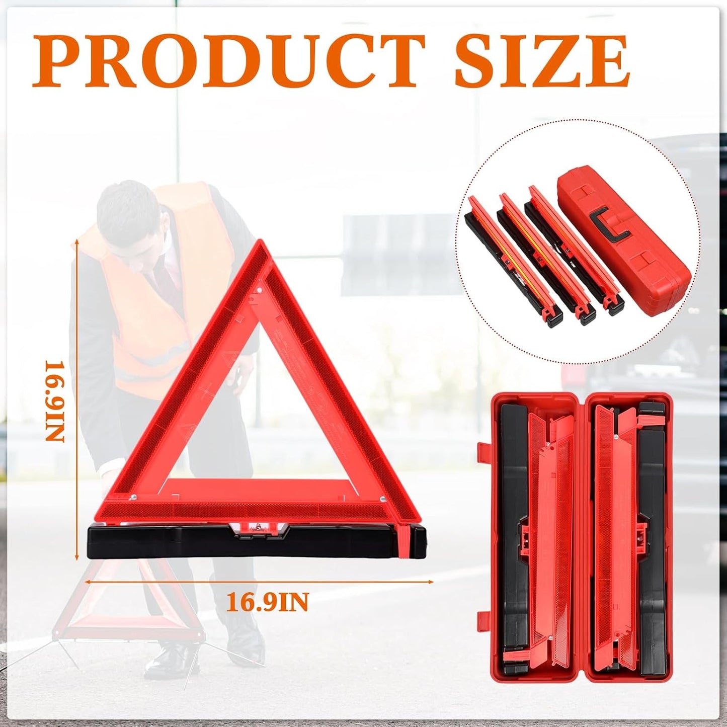 Kanayu Warning Triangle DOT Approved Foldable Emergency Safety Triangles Reflective Road Safety Triangle with Carrying Case Heavy Base Roadside Safety Warning Sign for Car Truck(9 Pcs)