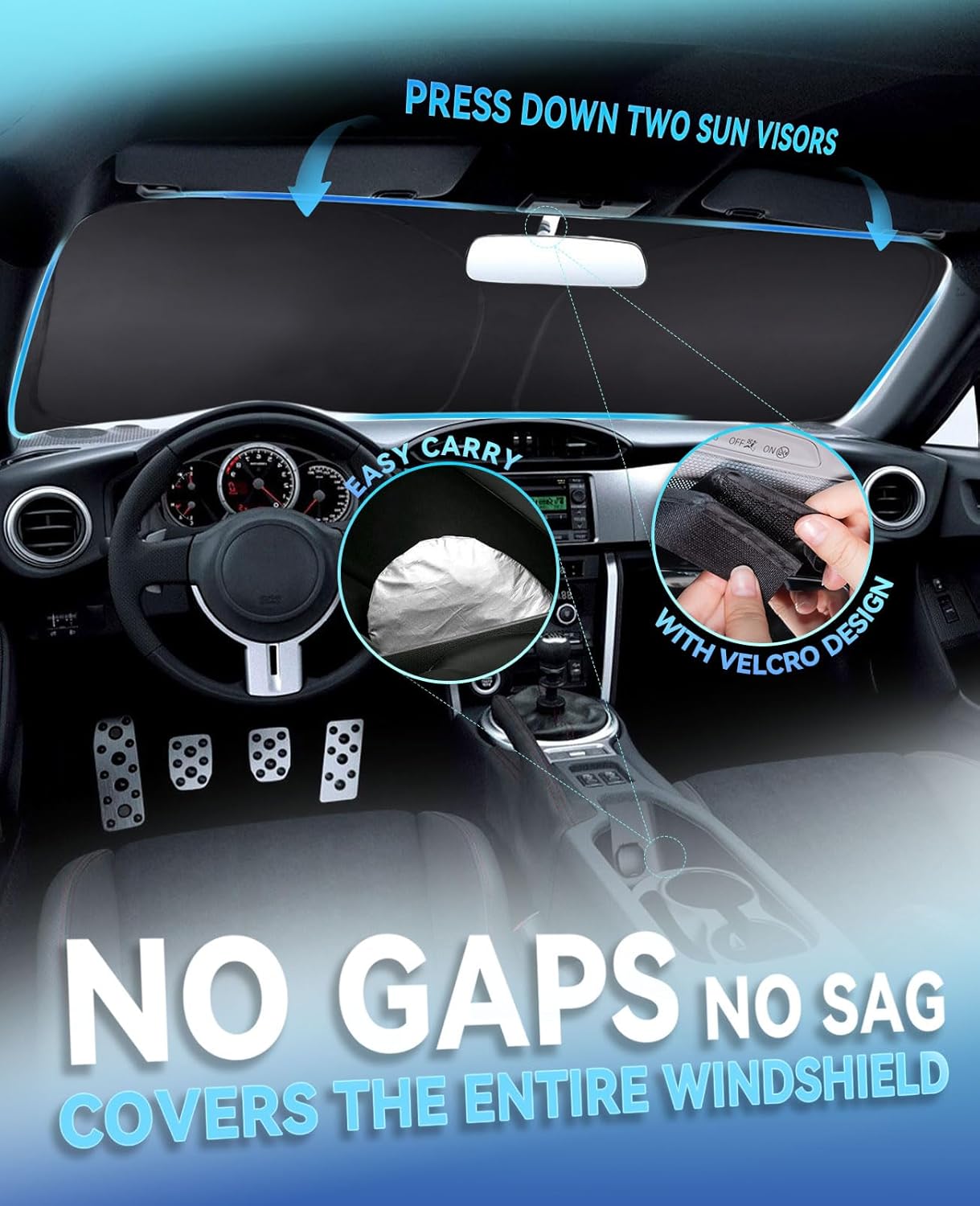 Windshield Sun Shade Car Sunshade for Ford Mustang Accessories 2015-2023 2024 2025 (NOT for Ford Mustang Mach-E Windshield 240T Silver Coating Sun Visor Cover for Mustang Front Window Shield Protector