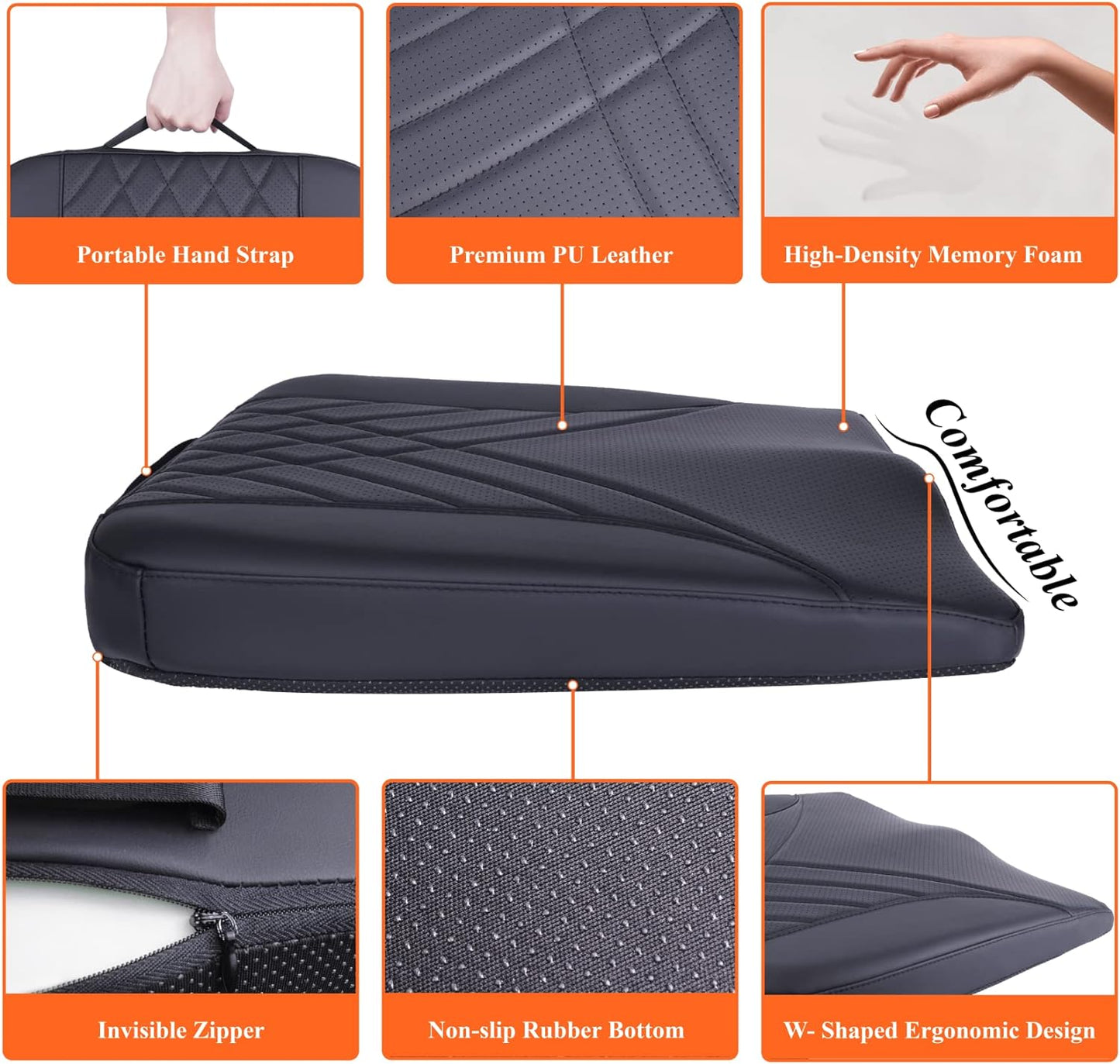 kingphenix Premium Car Seat Cushion, Memory Foam Driver Seat Cushion to Improve Driving View- Coccyx & Lower Back Pain Relief - Seat Cushion for Car, Truck, Office Chair (Black)