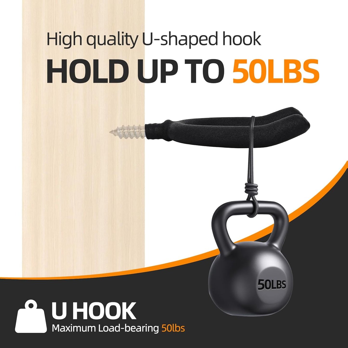 6 Pack Garage Storage System Steel U Hooks with Anti-Slip Coating Home Improvement and Organization Screw in Hooks Easy Wall Mounting Heavy Duty Bike and Ladder (Black, 6 Pack)