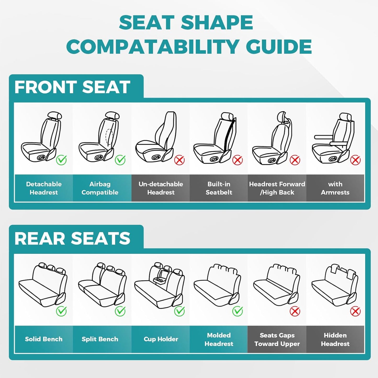 Car Seat Covers Full Set - Universal Seat Covers for Cars SUV Truck – Faux Leather Automotive Seat Covers, Breathable & Waterproof Front and Rear Seat Protectors, Fit for Most Cars-Black