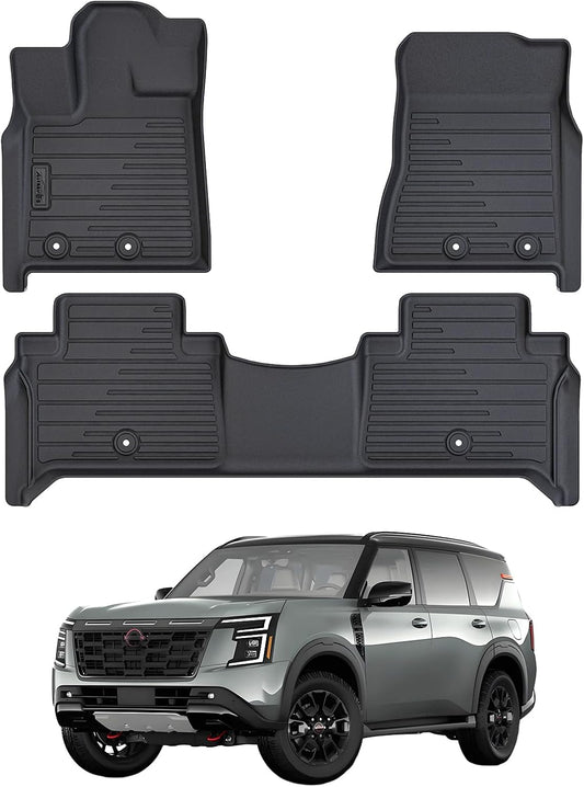 2 Rows Floor Mats for 2025 Nissan Armada 7 and 8 Passenger Models,TPE All Weather Protection Car Floor Liners Accessories | Front & Second Rows, 3-Pc