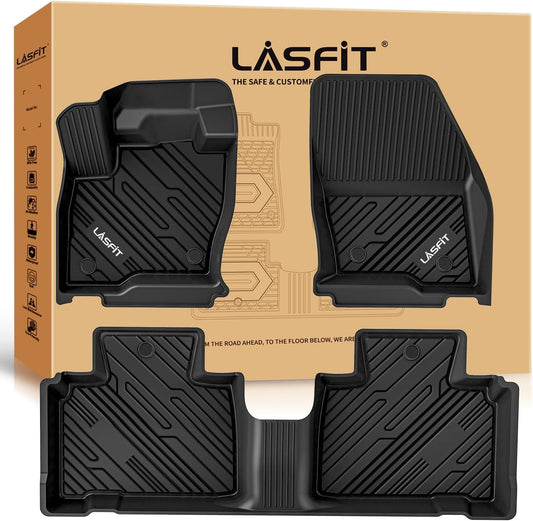 LASFIT Floor Mats for Ford Edge 2015-2024 SE/SEL/SEL Plus/Sport/ST/ST-Line/Titanium, Custom Fit TPE Car Floor Liners, 1st & 2nd Row All Weather Protector, 3pcs Black