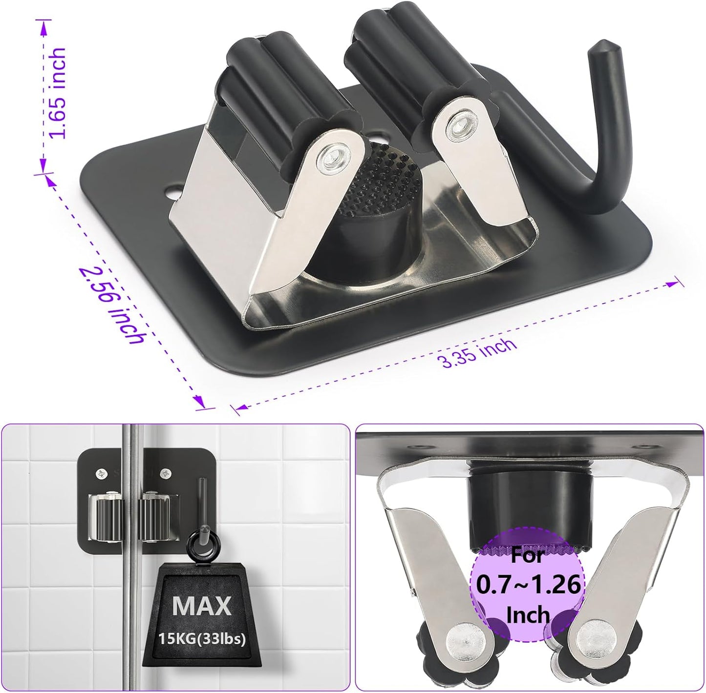 Broom Holder Wall Mount Screw Drilling, Sturdy Heavy Duty Stainless Steel Mop Gripper Rack Perforated, Perfect for Laundry Room Organizer, Fit with Laundry Kitchen Garage Garden Storage System