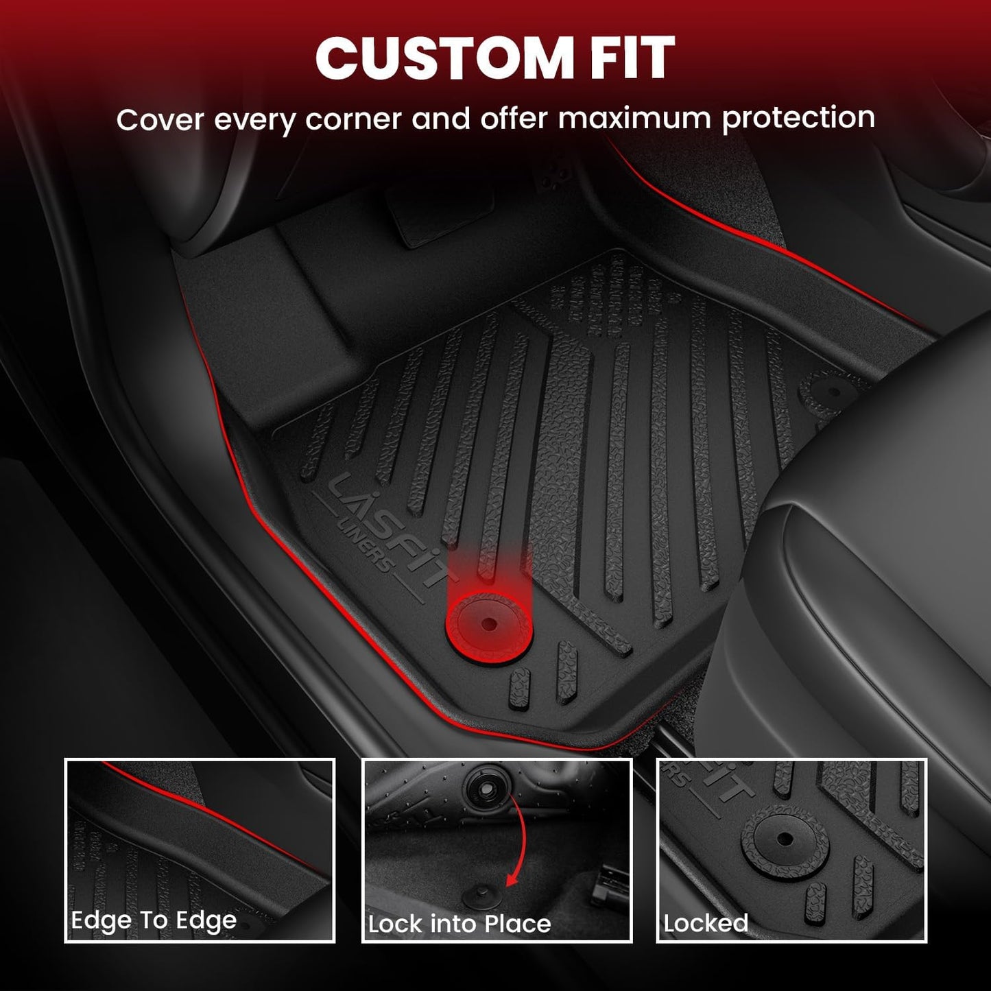 LASFIT Floor Mats & Trunk Mat for Honda Accord Sedan 2013 2014 2015 2016 2017 (Not for Coupe & Hybrid), All Weather TPE Custom Fit Anti-Slip Odorless Car Floor Liner, 1st & 2nd Row & Cargo Mat, Black