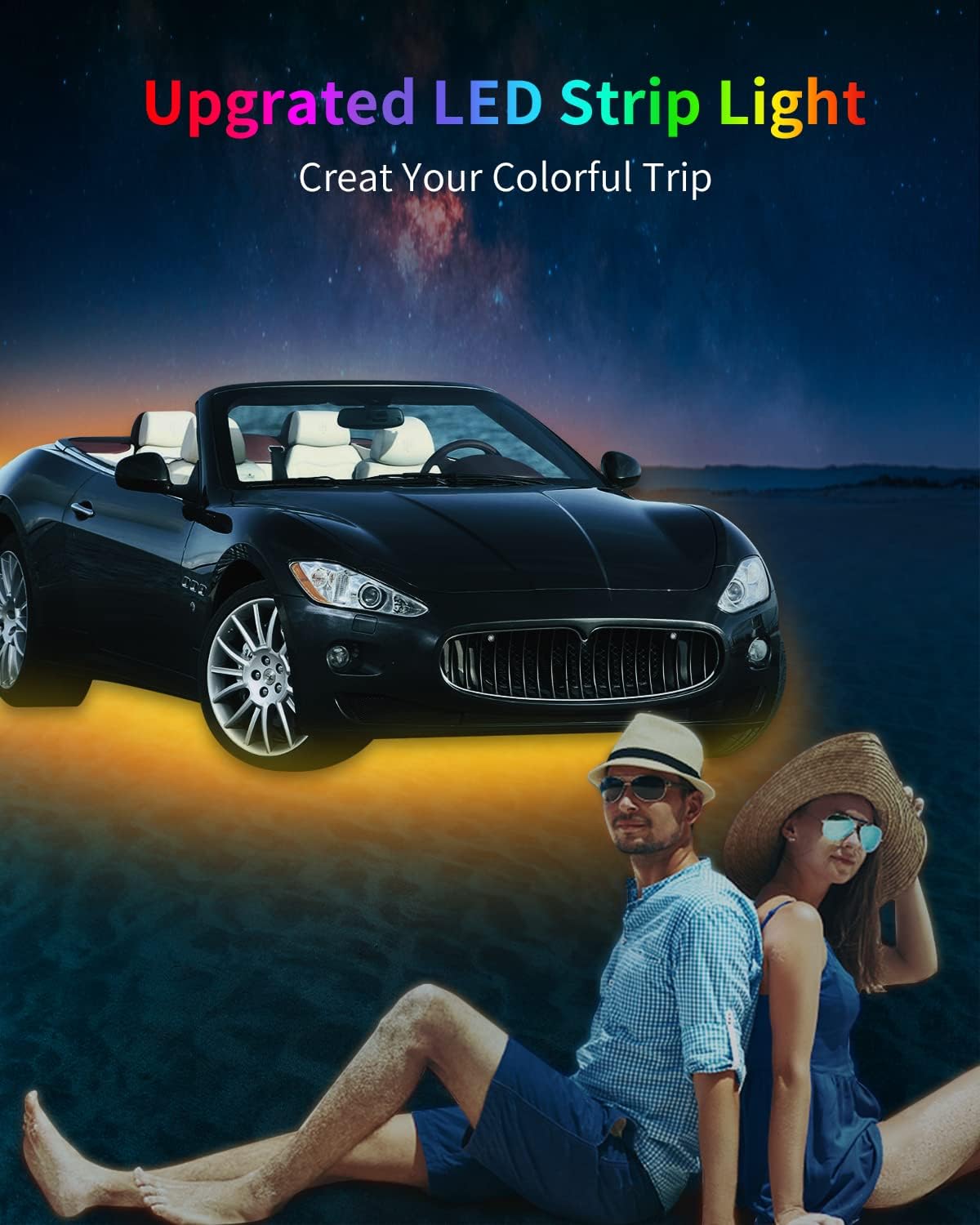 Amber Led Strip Lights,24inch 12V Interior Light Strip IP68 Waterproof Cuttable for Car Motorcycles Boat Golf Cart Truck Cargo Home Decoration with Strong Nano Tape(4PCS)