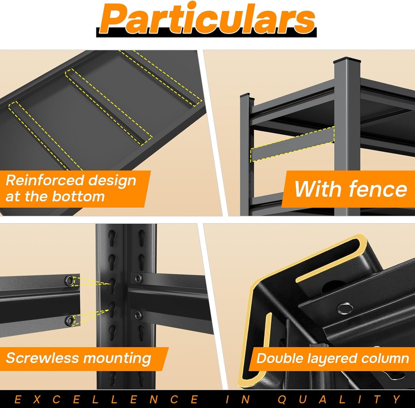 Metal Garage Shelving,48" Wx72 H Heavy Duty Storage Shelves-Easy to Assemble,5 Tier Adjustable 3600 lbs Capacity Metal Storage Utility Rack Shelf Unit for Warehouse Pantry Office Kitchen, Black