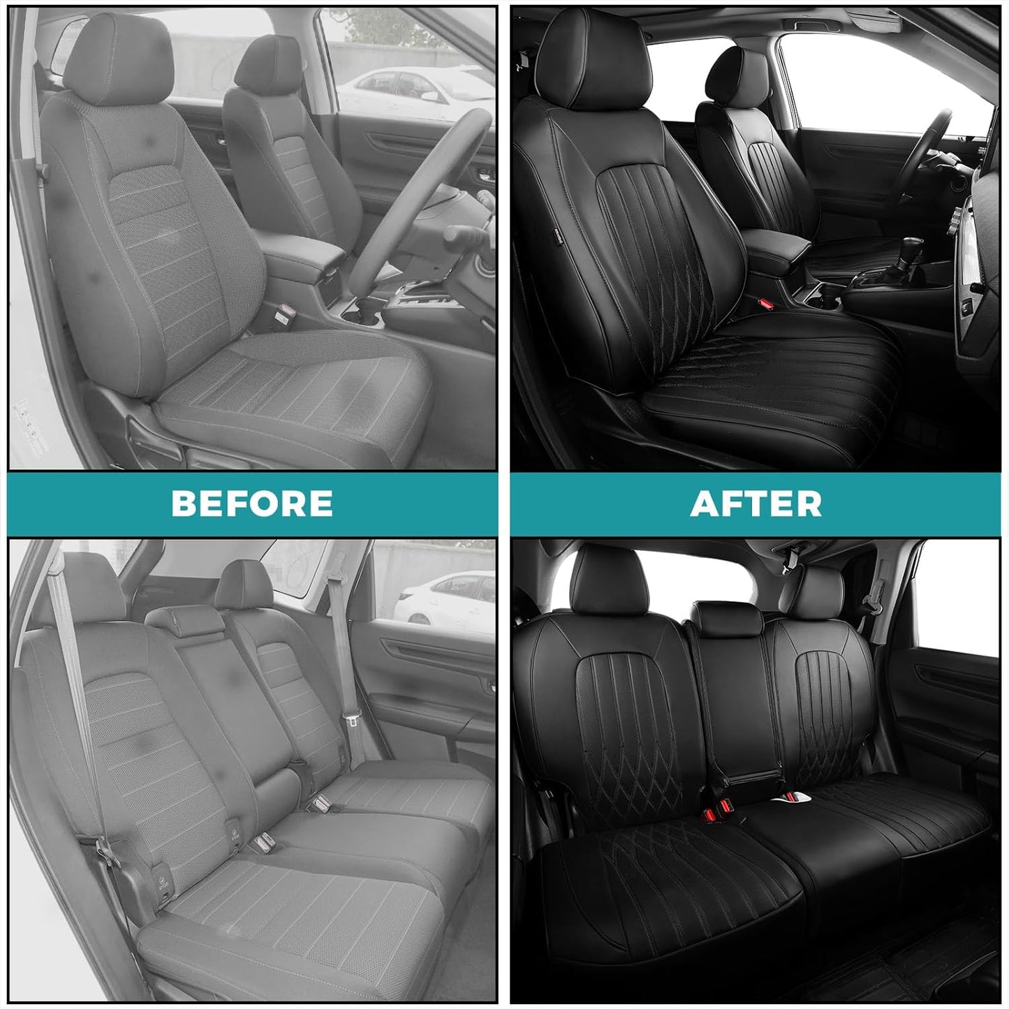 Seat Covers for Honda CRV 2023 2024 2025 2026 EX/EXL/LX/Sport/Touring/Special Edition, Hybrid & Gas, 1:1 Custom Leather Seat Covers Full Set - Black