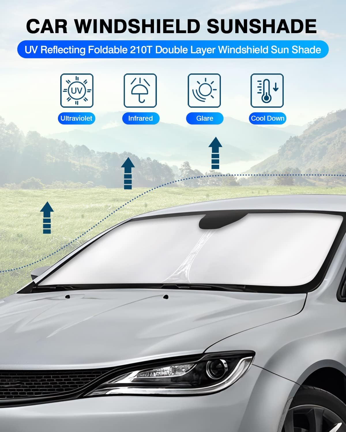 KUST Windshield Sun Shade for Chrysler 200 2011-2018 Window Shade Sun Visor Cover Foldable Blocks UV Rays Keep Your Car Cooler