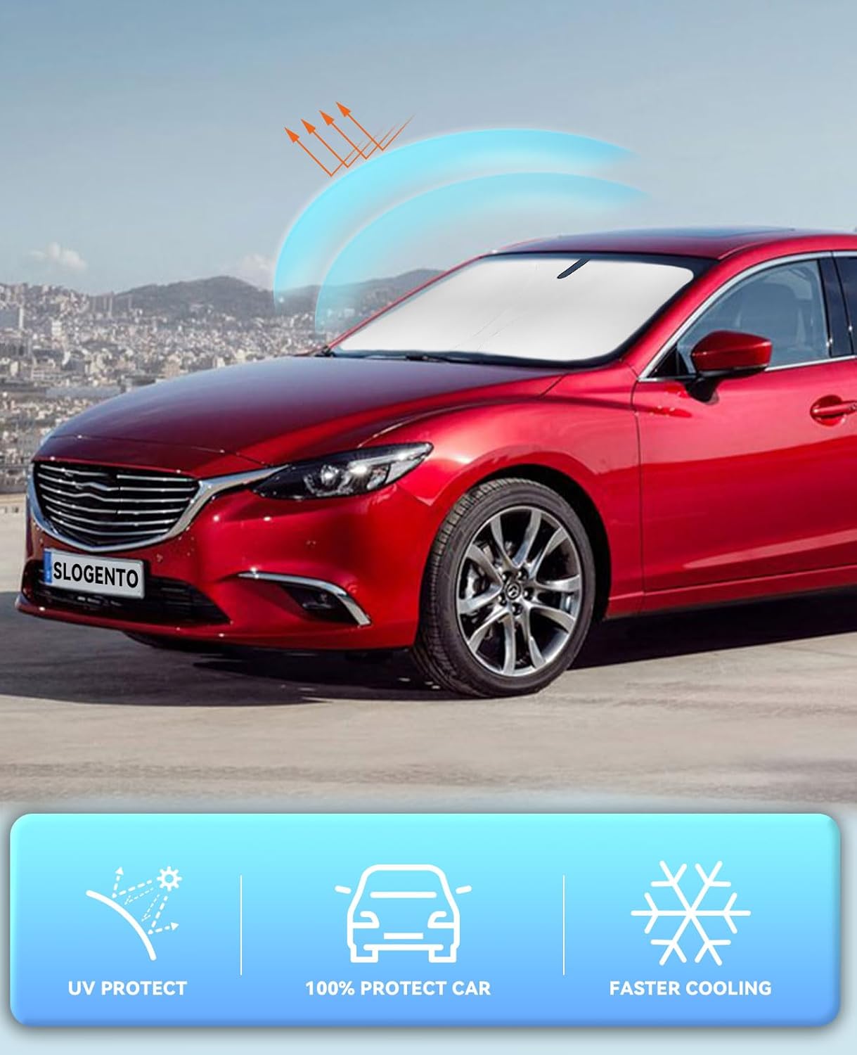 Sun Shade for Mazda 6 Windshield Sunshades for 2014-2020 2021 Mazda 6 Mazda6 Sedan, Sport, Touring, Grand Touring, Reserve, Signature Windshield Cover Front Window Shields Sun Visor Blocks UV Rays