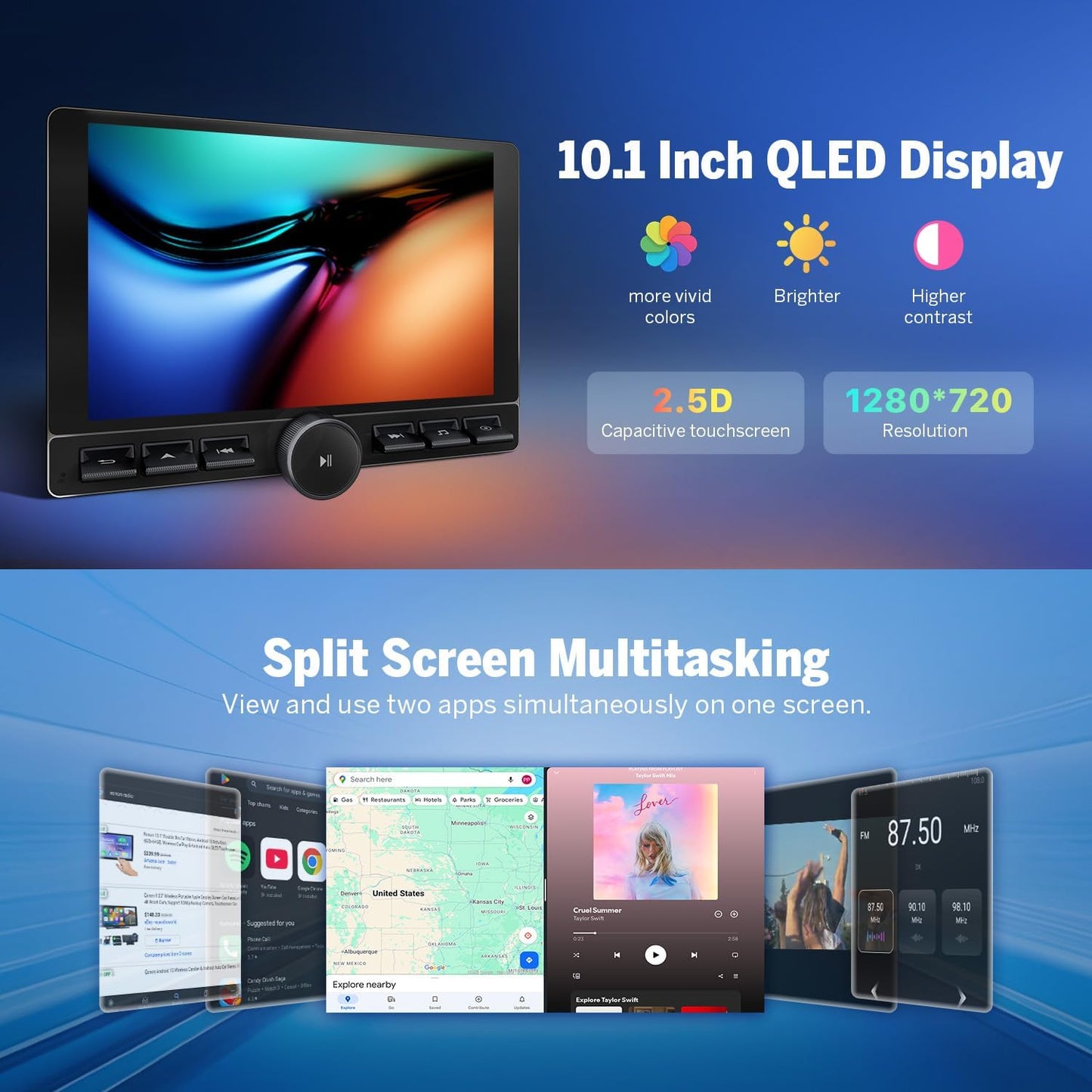 Eonon 8-Core 8GB+128GB Double Din Car Stereo, 10.1 Inch Wireless CarPlay/Android Auto Headunit with WiFi-6, Bluetooth 5.4, Built-in DSP, 4G LTE - UX6K-PRO-MAX