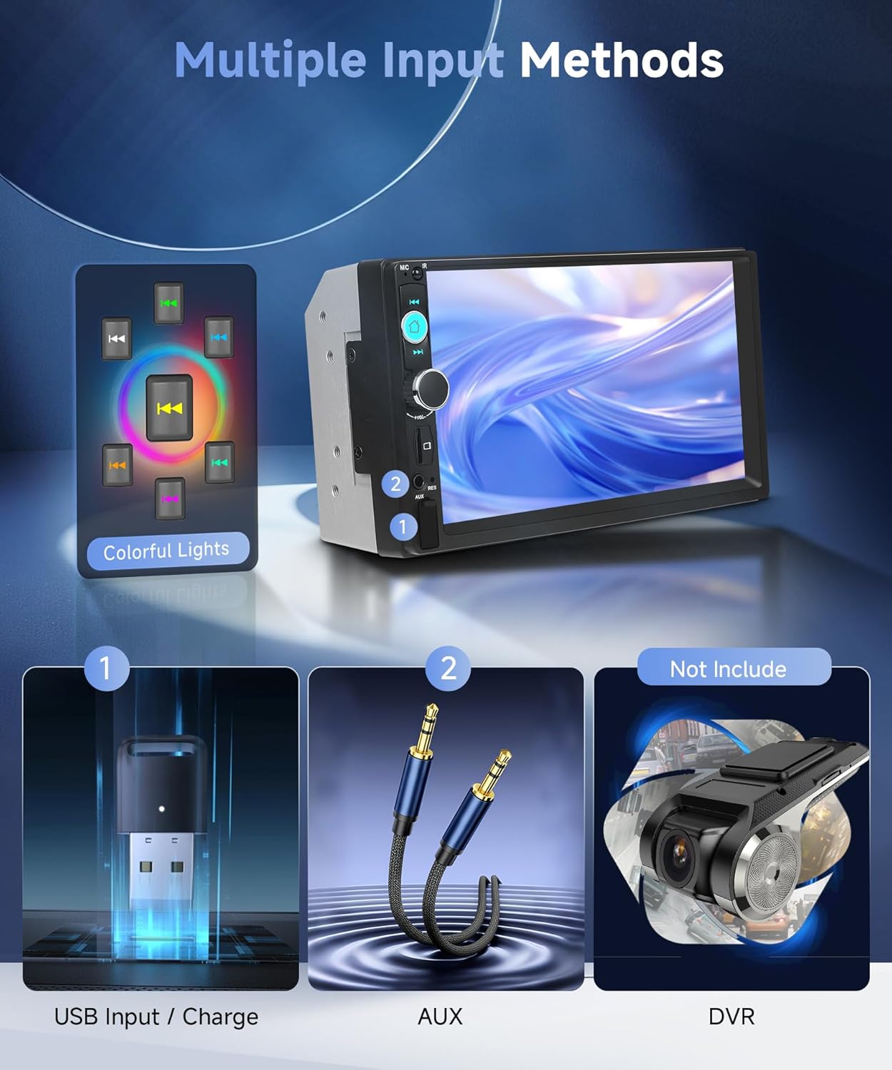 Double Din Car Radio with Bluetooth iOS/Android Mirror Link, 7 Inch Touch Screen Car Stereo 2 Din with Backup Camera Bluetooth Hands-Free FM Radio USB EQ AUX TF Steering Wheel Control