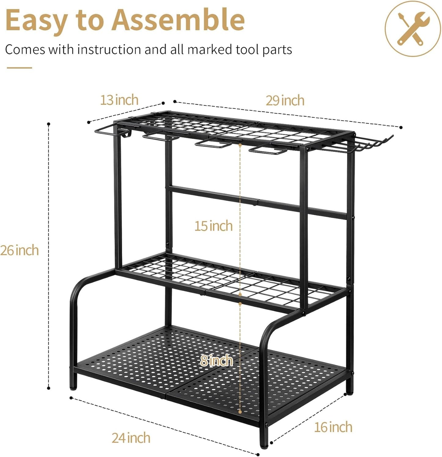 Garden Tool Organizer, Large Yard Tool Tower Rack for Garage Organization and Storage, Gardening Tool Stand for Shed or Outdoor, Metal Garden Tool Holder Up to 78 Tools, Shovel, Rake, Black