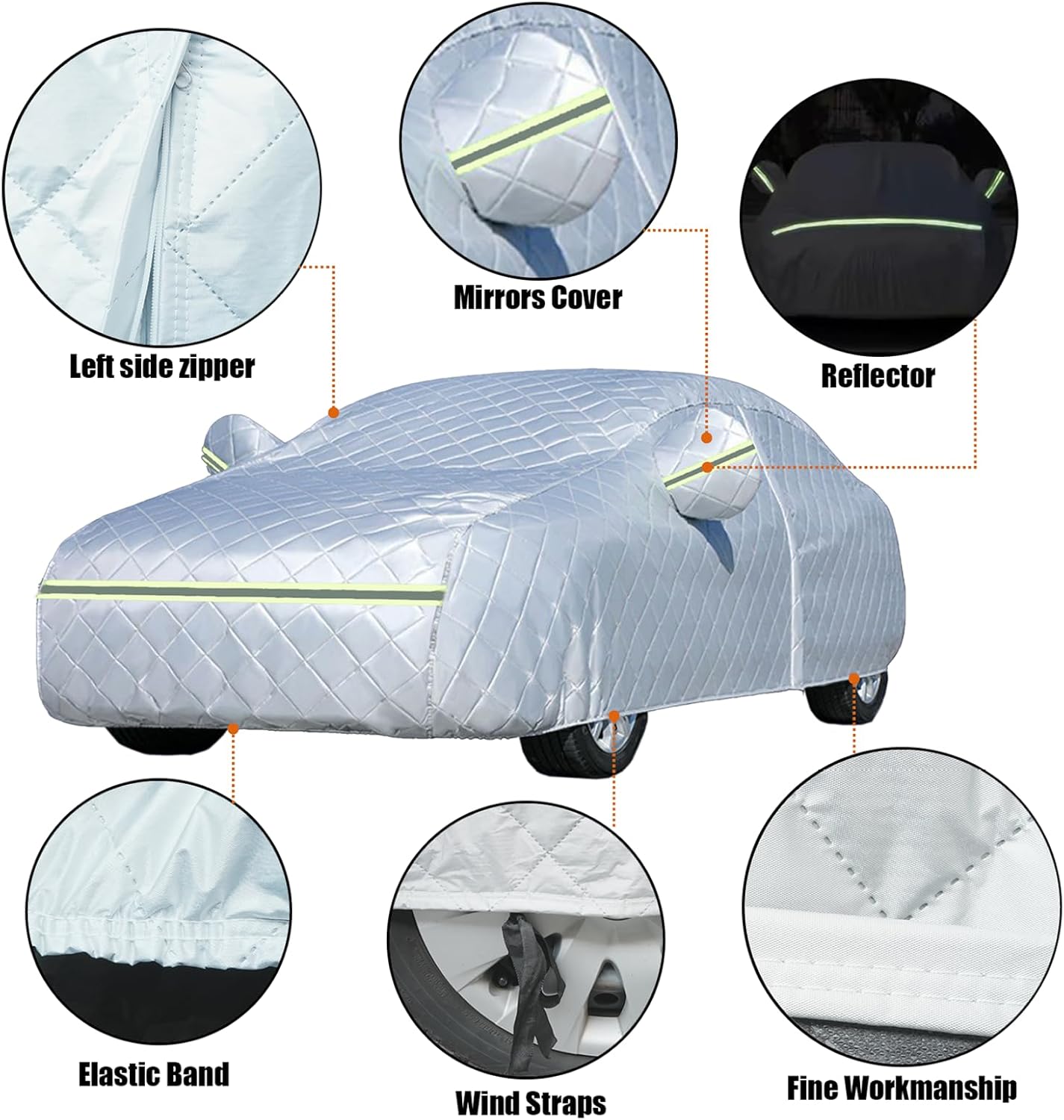 7 Layers Waterproof Heavy Duty Car Covers for Automobiles All Weather Season Anti-Hail UV Protection Snowproof Outdoor 11.7LBS Full Cover Universal Fit Sedan 178" to 196"