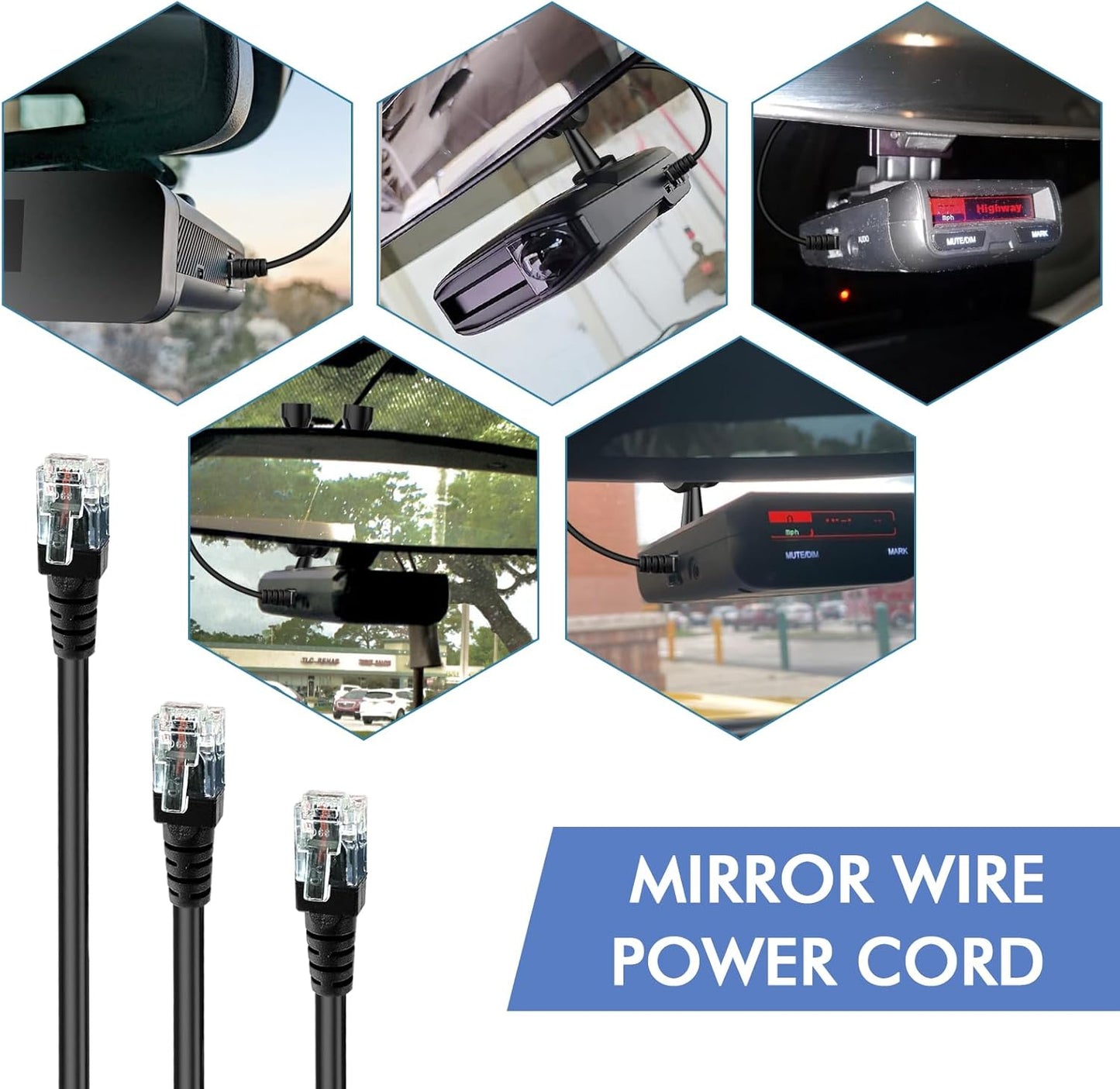 Radar Detector Hardwire Power Cord, Rearview Mirror Plug Cable,with Inline Fuse Holder,Suitable for Uniden Escort Beltronics Valentine One Cobra Whistler Radar Detector,3-Piece Set,13.7'' (RJ11)