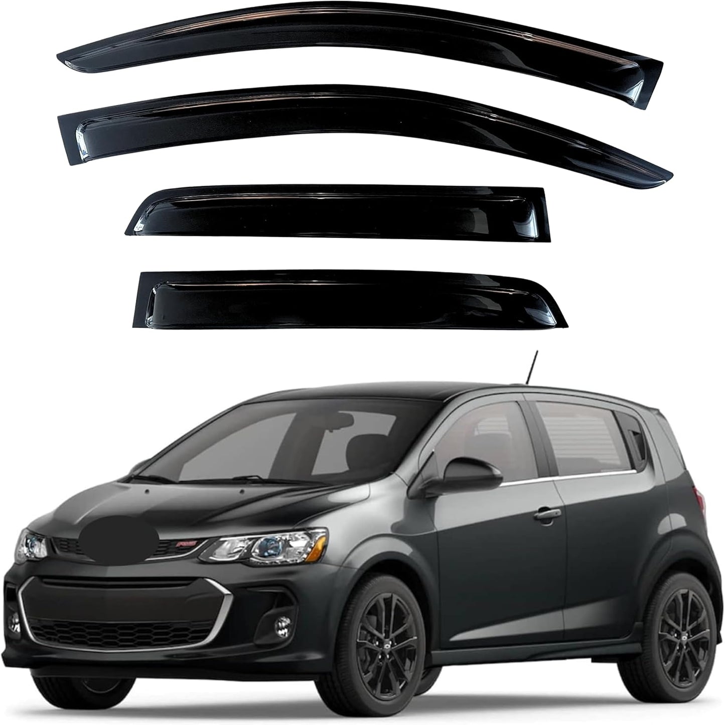 KPY Window Visor Compatible with Chevrolet Chevy Sonic Hatchback 2012-2020 (5-Door), 4PC Rain Guard Side Window Vent Deflectors Tape-On Style, 2012 2013 2014 2015 2016 2017 2018 2019 2020