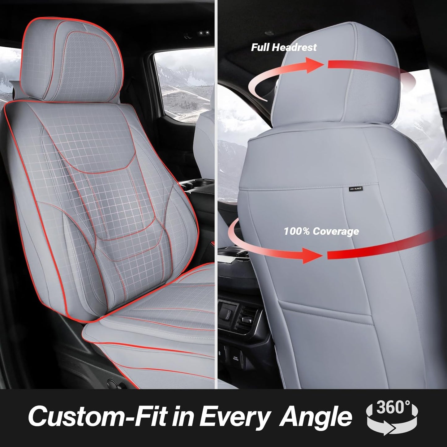 Coverland Custom Car Seat Covers Compatible with 2019-2025 RAM 1500 Quad Cab - Premium Leather Non-Slip Memory Foam Waterproof Cover Interior Protector Full Set-Gray [See Size Chart-Size X123]