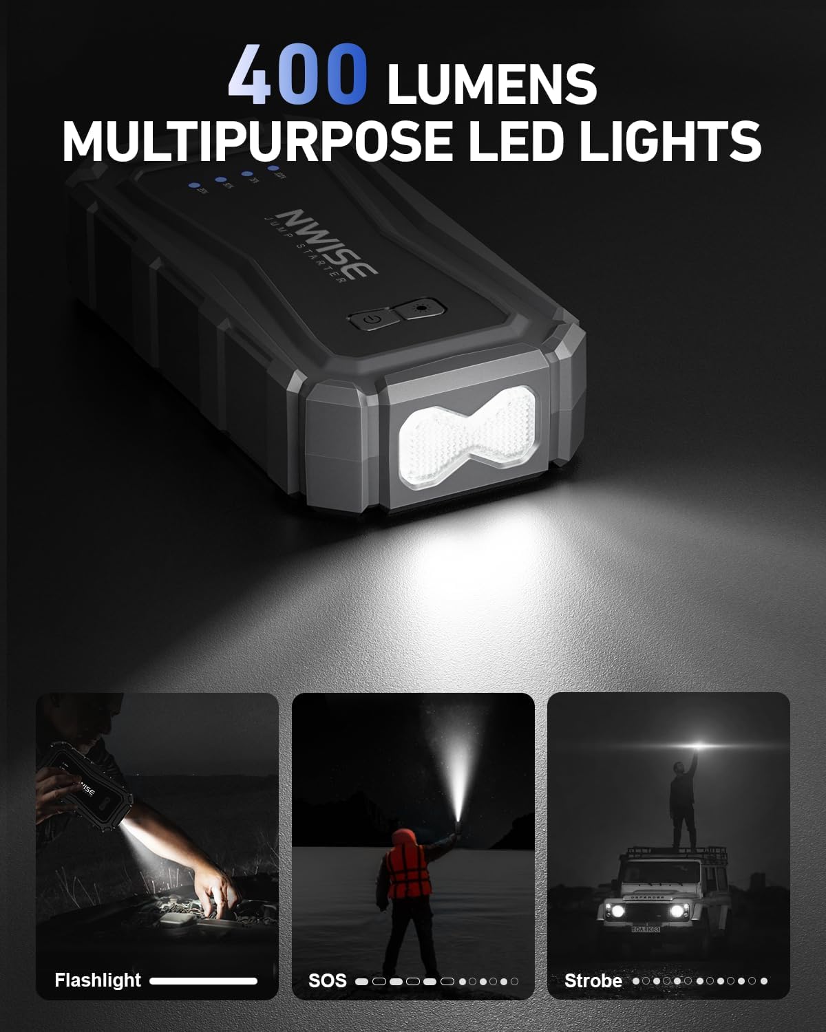 NWISE Car Jump Starter, 6000A Peak 25800mAh Portable Battery Starter (Up to 10L Gas or 8L Diesel Engine) with Smart Safety Jumper Clamps,12V Jump Boxes with 45W Fast Charging