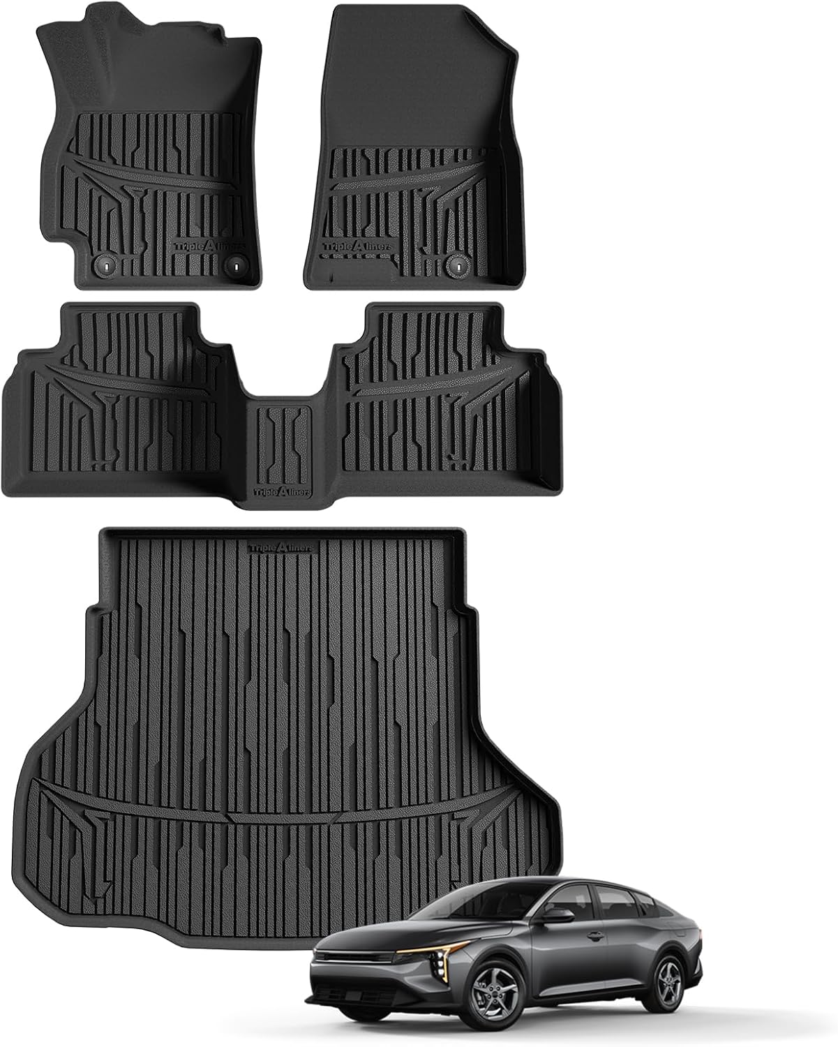 TripleAliners Floor Mats & Trunk Mat Full Set Compatible with 2024 2025 Kia K4 Sedan All Weather Liners TPE Custom Fit Anti-Slip Full Coverage Odorless Waterproof Cargo Liners(Trunk Mat+ Floor Mats)