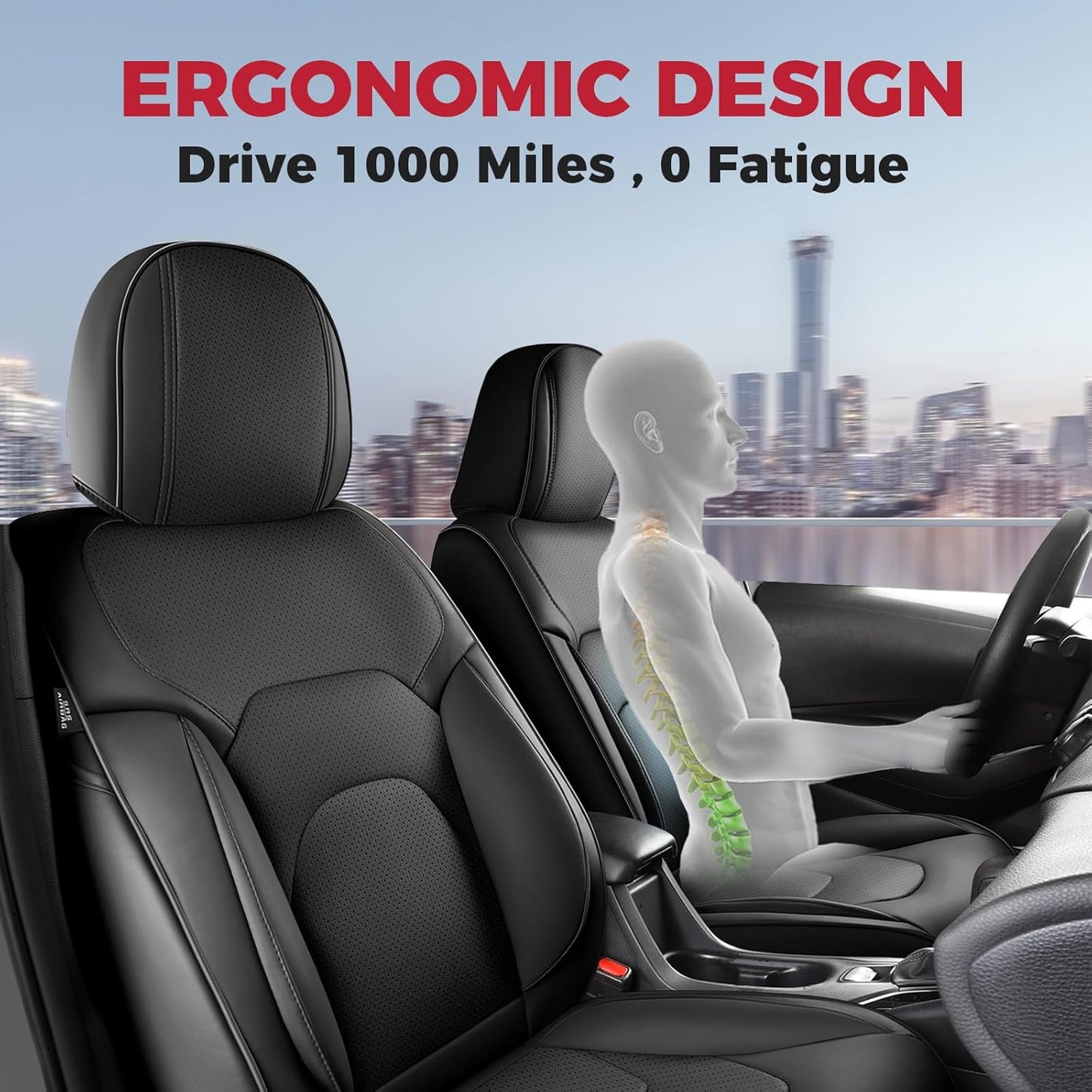 FREESOO Car Seat Covers Full Set,Waterproof Automotive Seat Covers, Leather Cars Interior Covers, Seats Protection Universal fit Babies & Adult (Black)