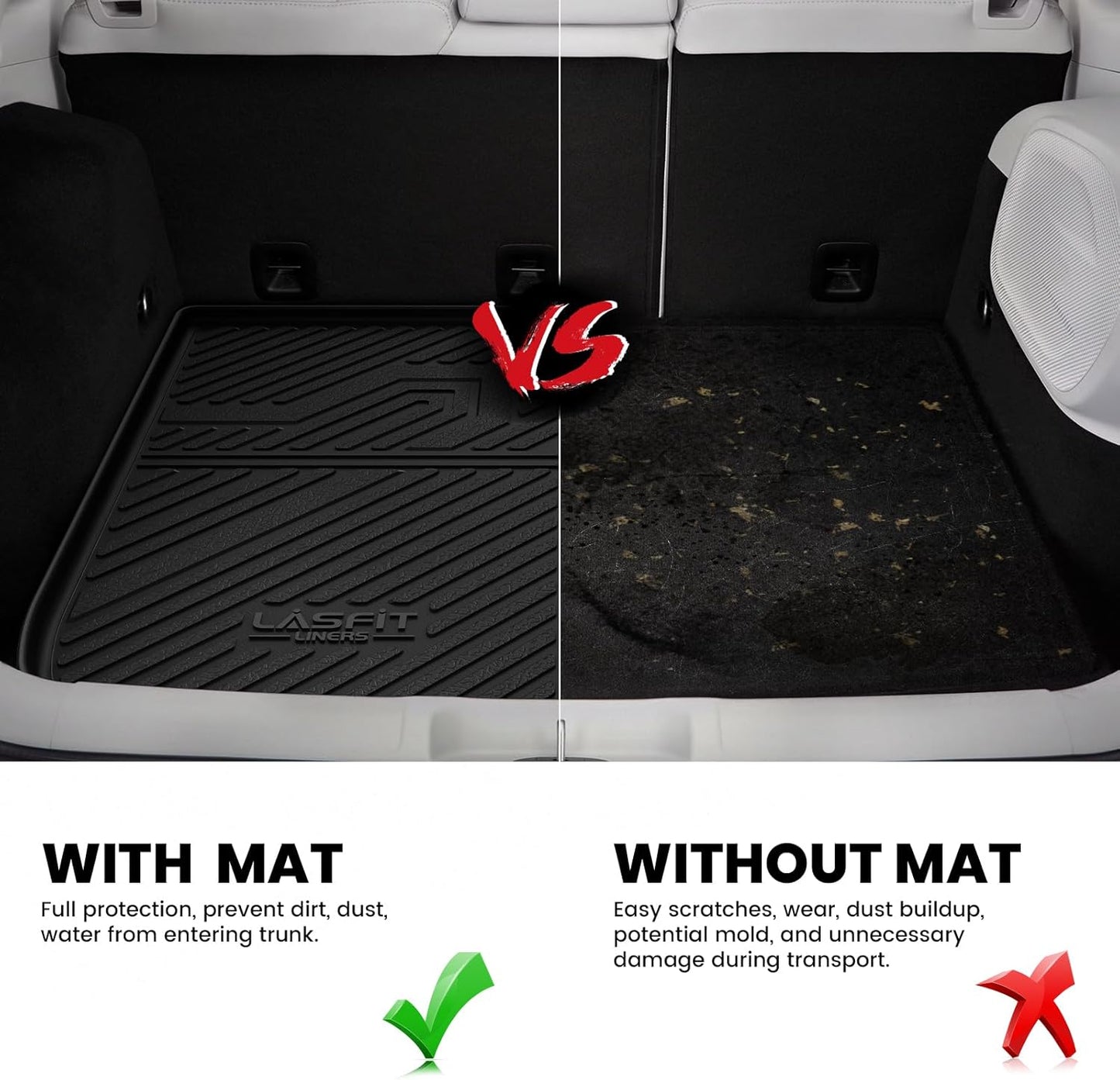 LASFIT Trunk Mat for Jeep Cherokee 2014-2023 All Weather TPE Custom Fit Cargo Mat Trunk Liner Cargo Liner, Black