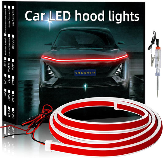 YM E-Bright Led Hood Light Strip Exterior Led Strip Lights for Cars Waterproof Flexible DRL Dynamic Scan Start Up Hoodbeam Kit Daytime Running Lights for Car,Truck,SUV,12V 70inch,Red,1 Set