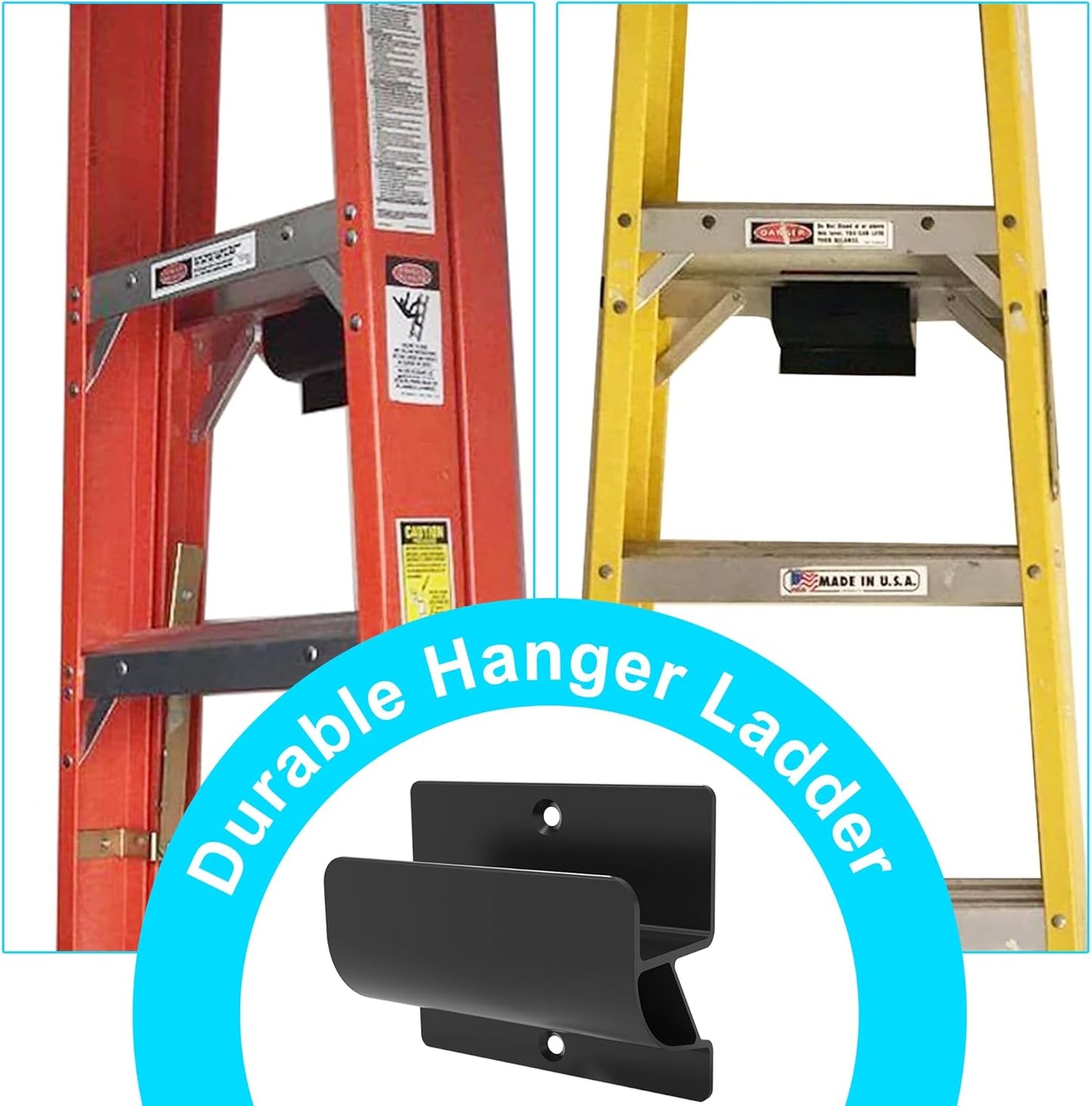 Ladder Hooks for Garage Organization, Wall Mount Storage Rack, Heavy Duty Hangers for Wheelbarrow, Black with Screws