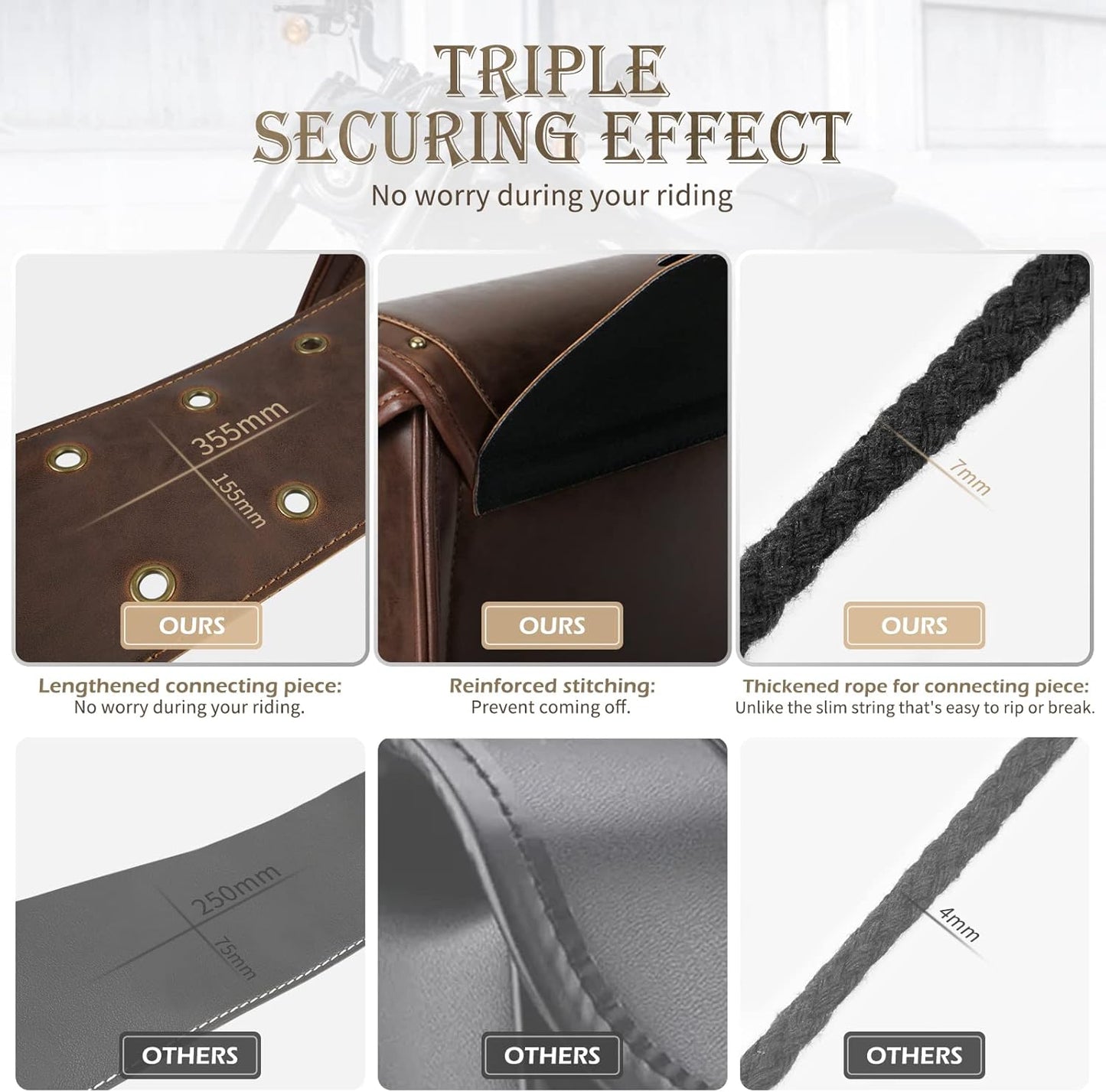 NICECNC Motorcycle Saddle Bags, PU leather Motorcycle Saddlebags, Reinforced Straps & Saddle Piece, with Cup Holder, Throw Over Saddle Bags Side Bags Universal Motorcycle Accessories, BROWN