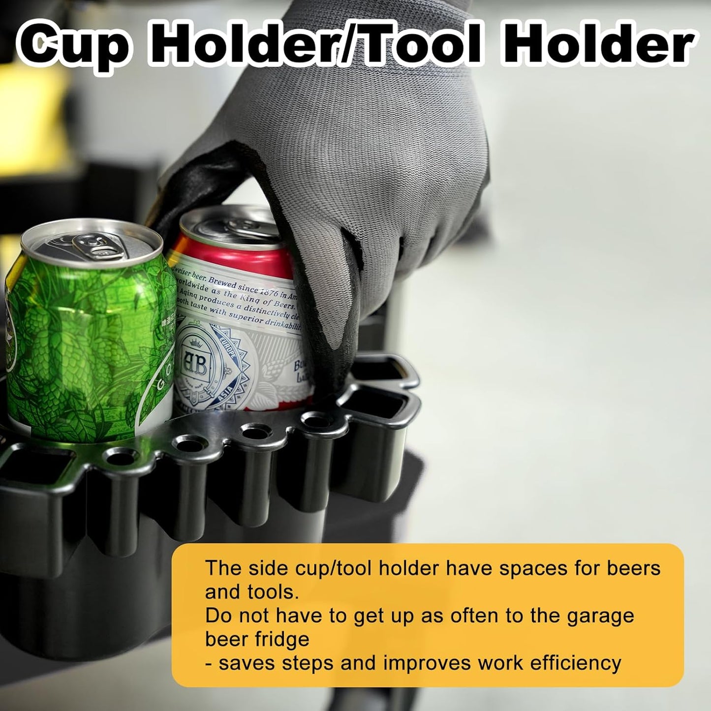 Rolling Shop Stool with Wheels, Adjustable Garage Mechanic Stool Seat Shop Roller Work Chair Mobile Rolling Seat with Tool Tray, 2 Cup Holders, 4" Casters, 350 LBS, Heavy-Duty,Yellow