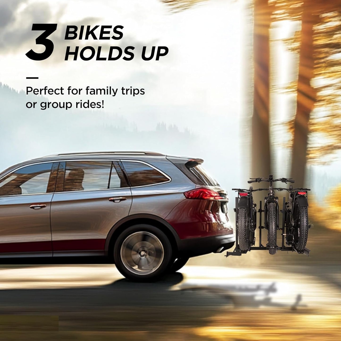 250LBS. Capacity Foldable 3-Ebike Rack with Ramp for Car SUV RV Truck Trailer and Van, 2 Inch Receiver